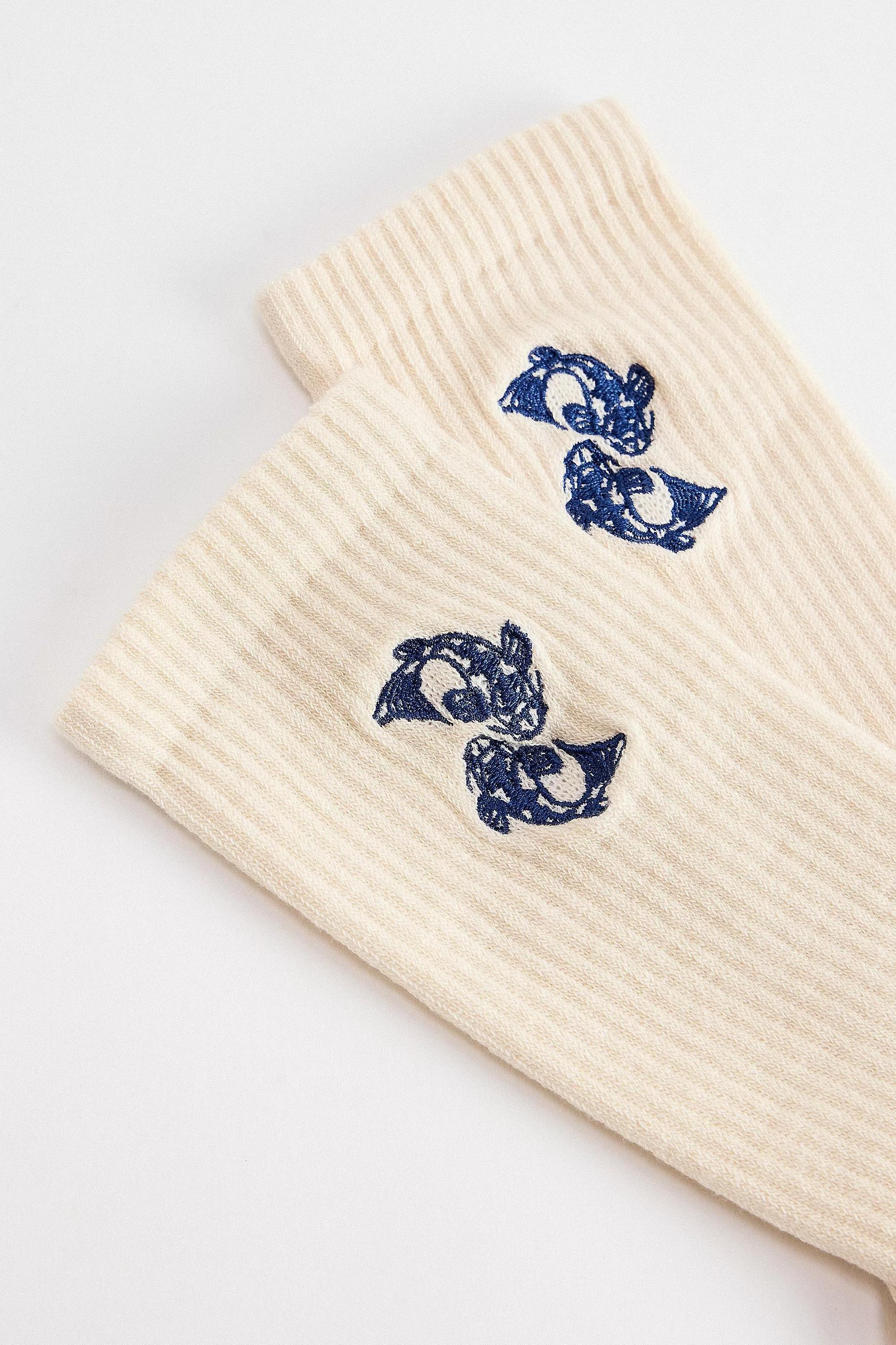 Beige Uo Koi Embroidered Socks, IVRY, medium