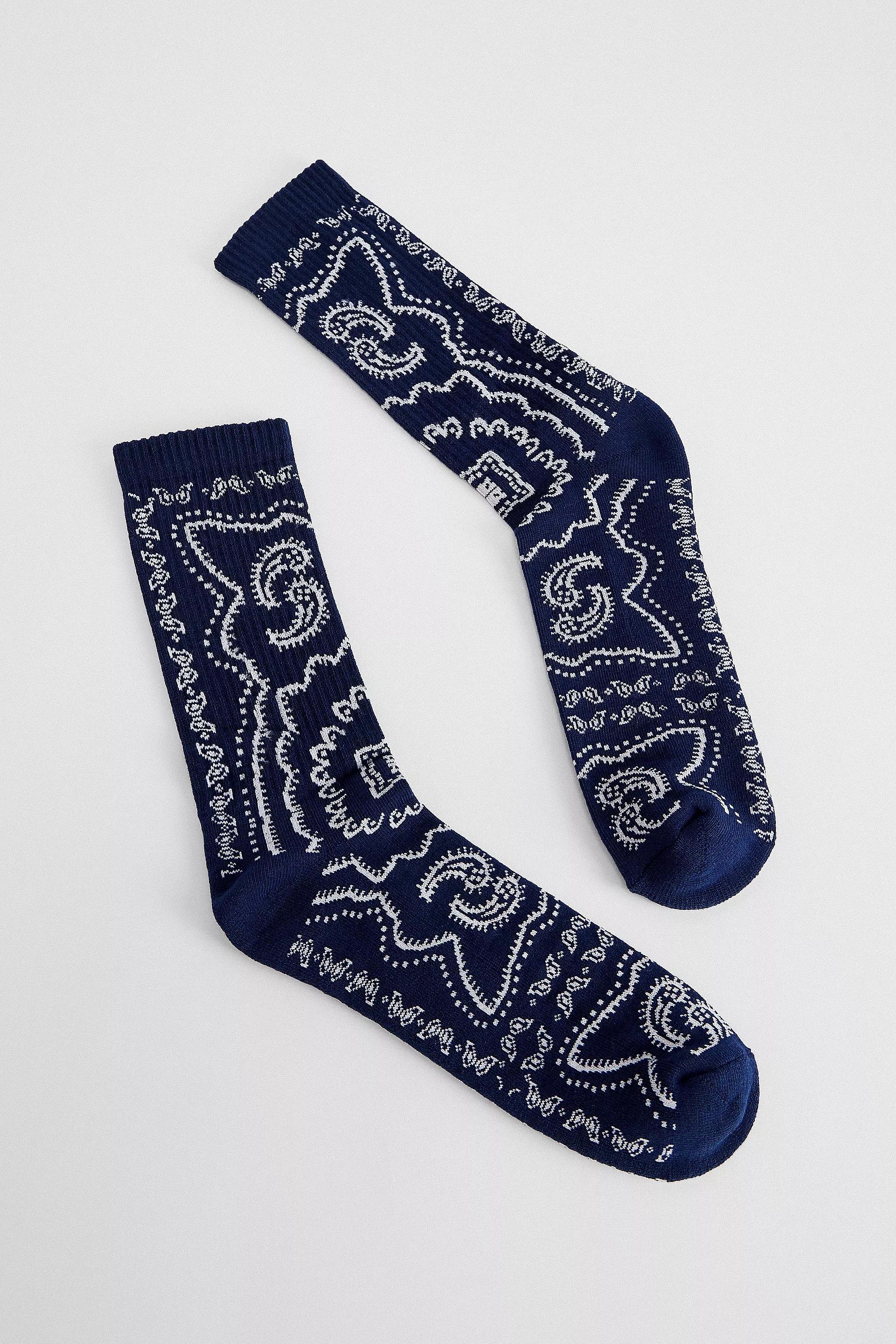 UO Navy Bandana Socks, NAVY, large image number 0