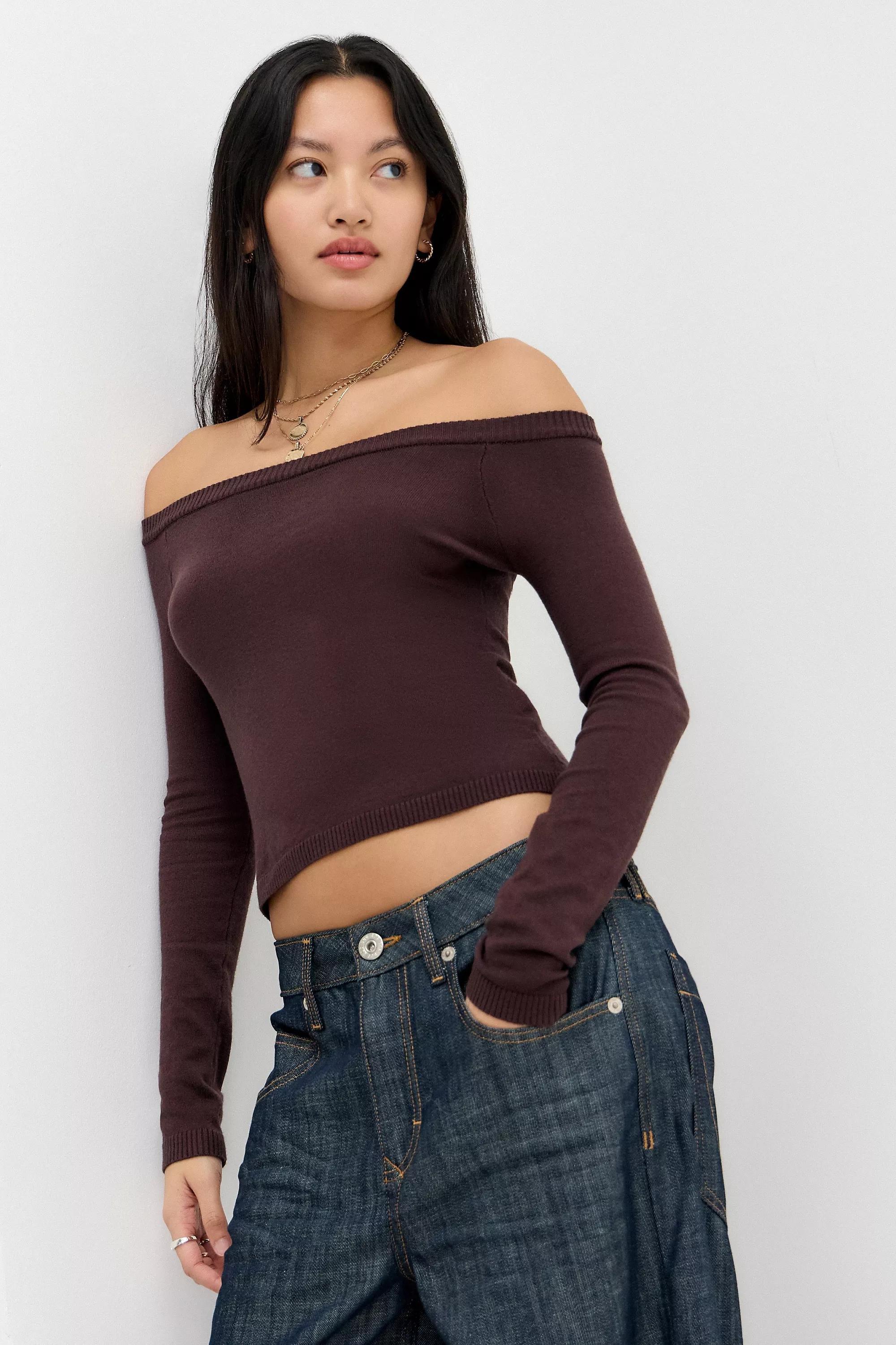 BROWN Motel Renie Long Sleeve Knit Top, BRN, large image number 2