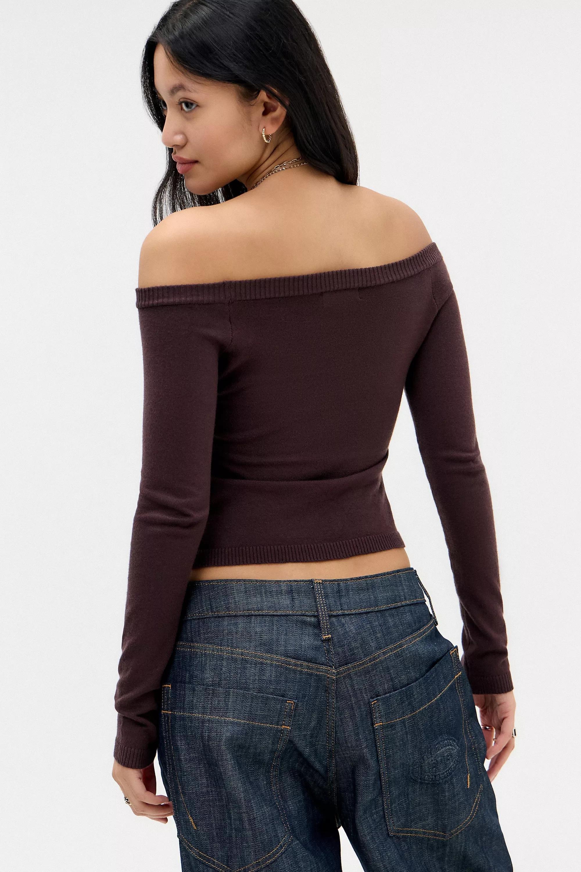 BROWN Motel Renie Long Sleeve Knit Top, BRN, large image number 3