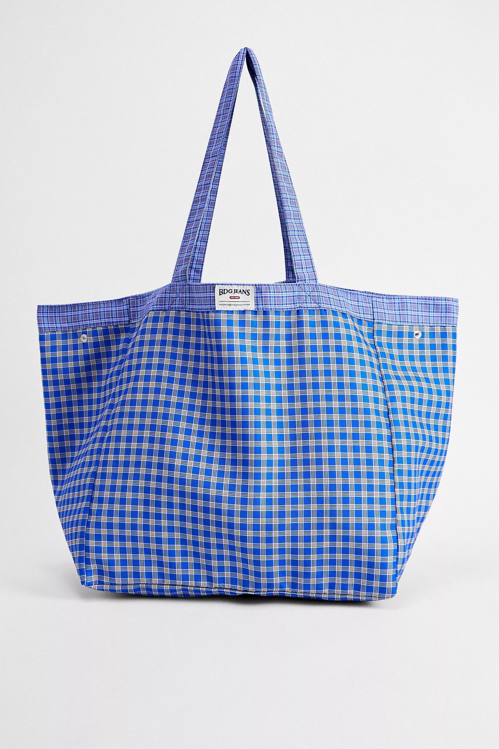 Blue UO Check Tote Bag, BLUE, large image number 1