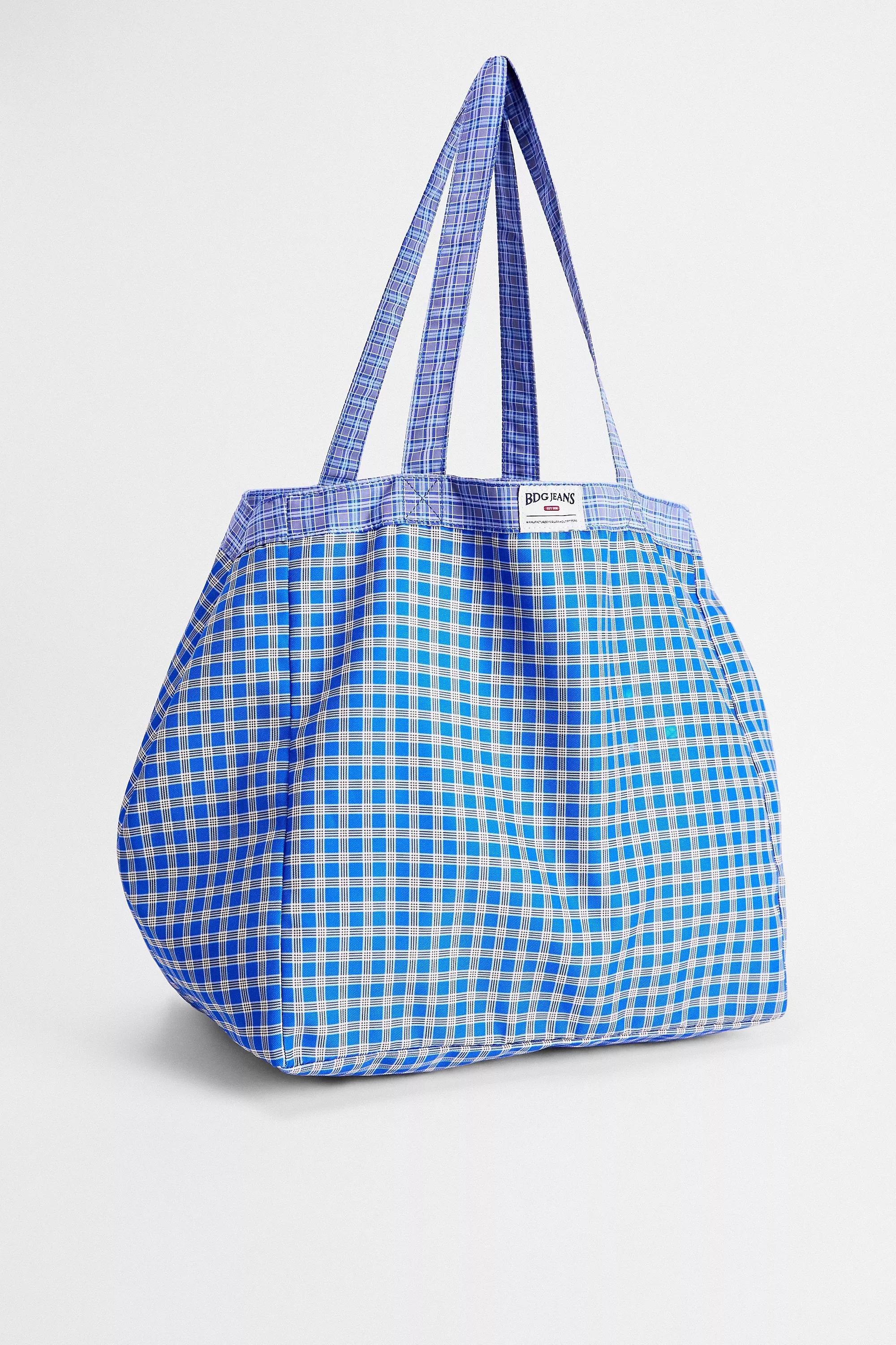 Blue UO Check Tote Bag, BLUE, large image number 2