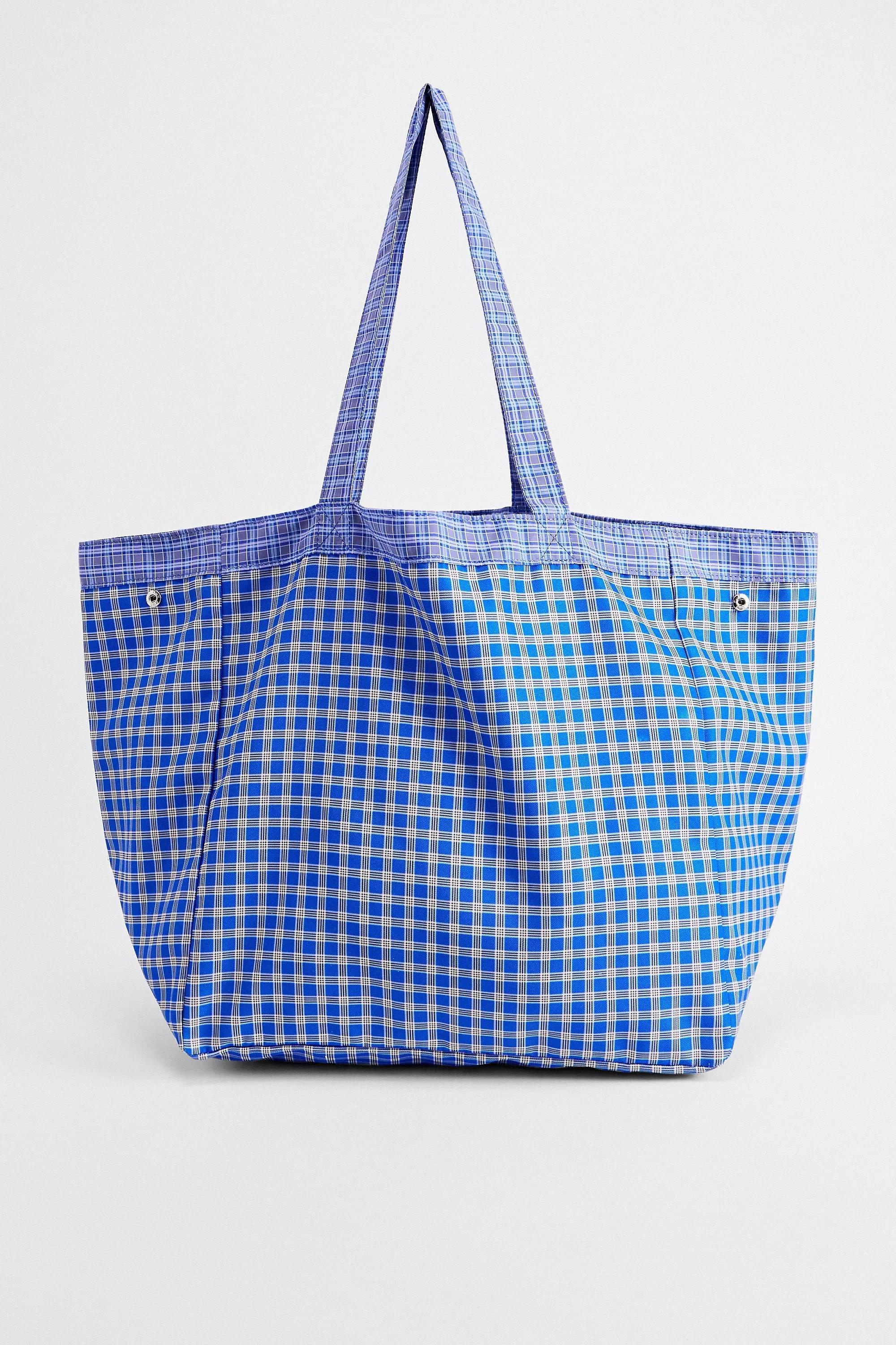 Blue UO Check Tote Bag, BLUE, large image number 3