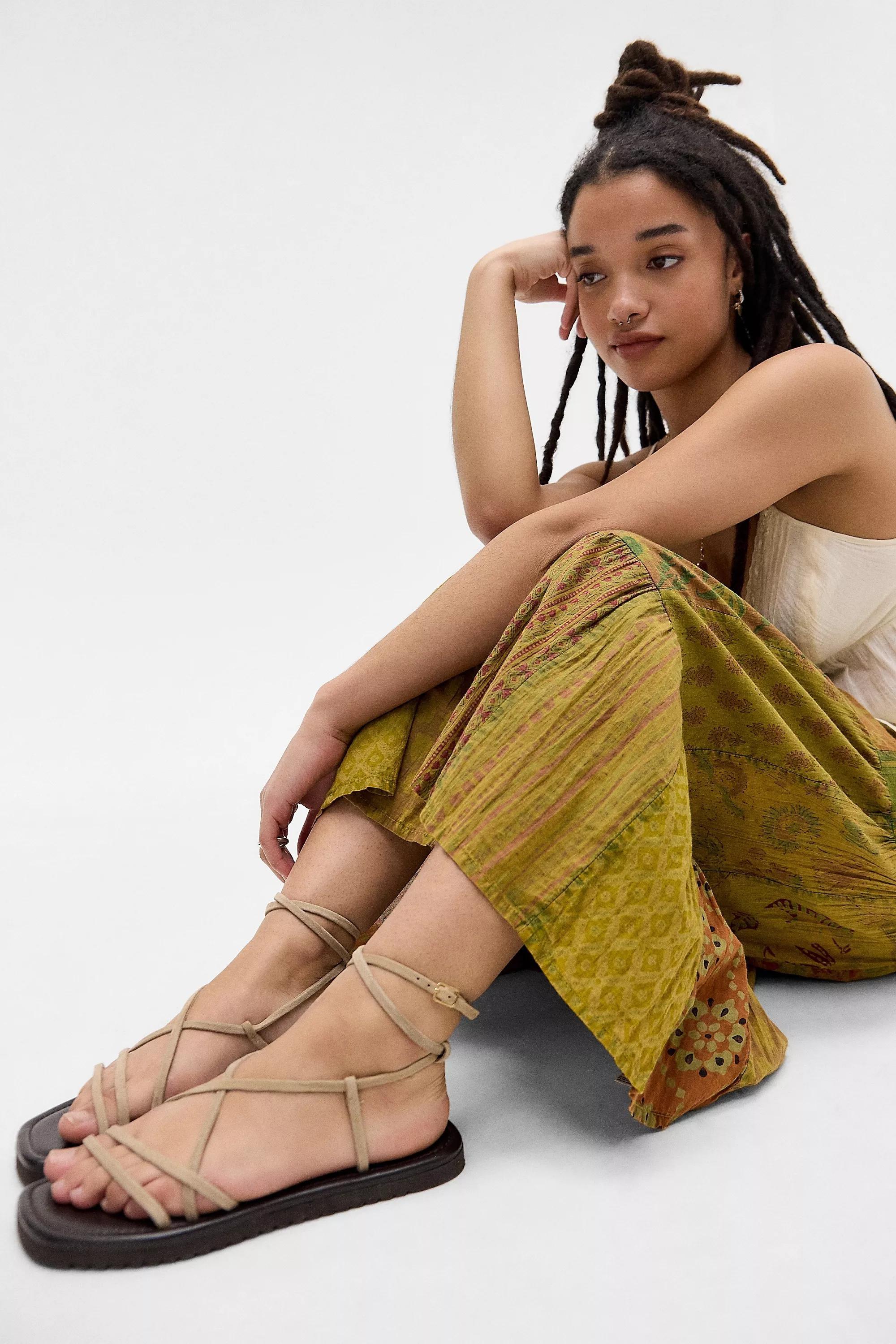 Beige Uo Multi-Strap Leather Sandals, , medium
