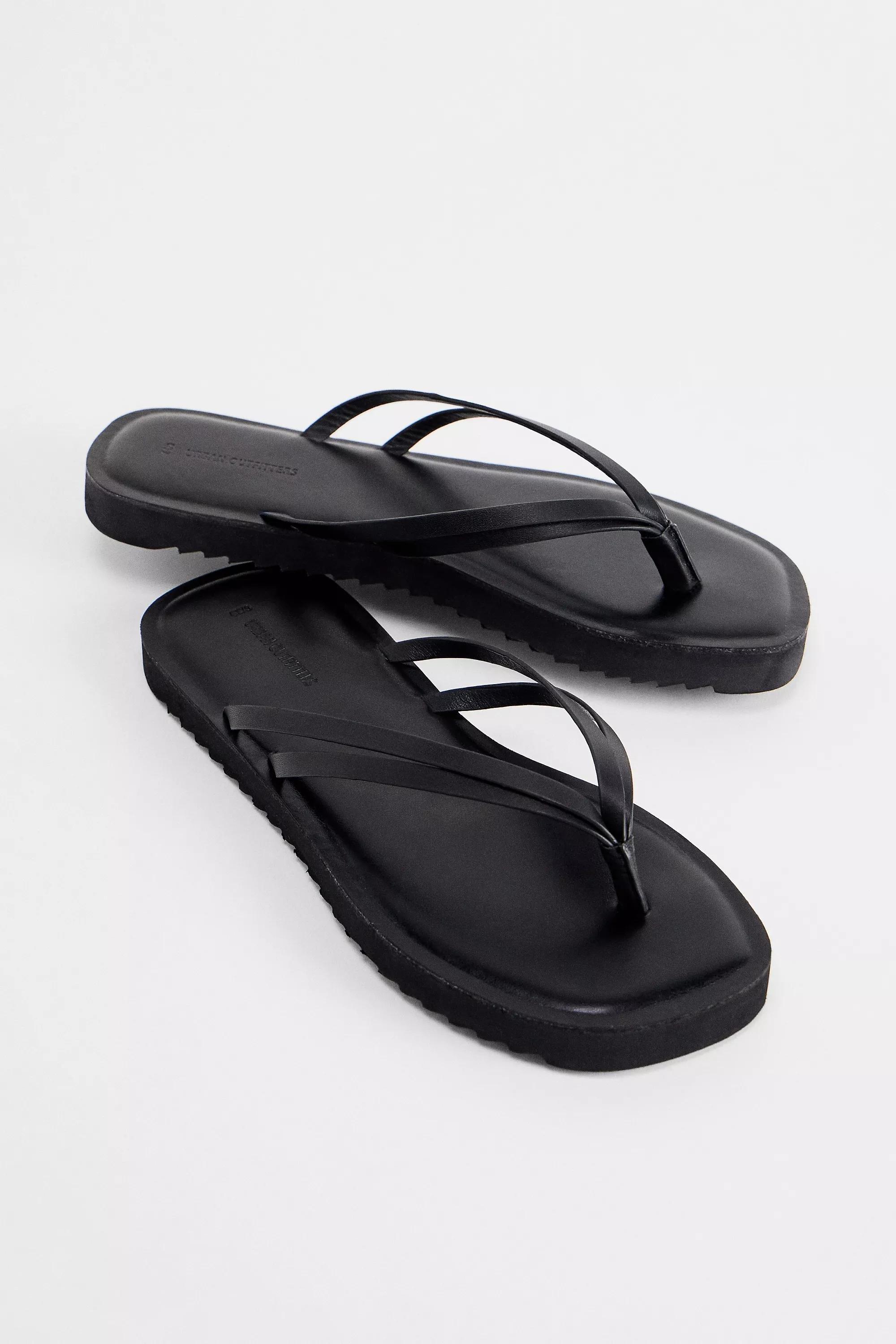 Black Uo Leather Flip Flops, , large image number 1