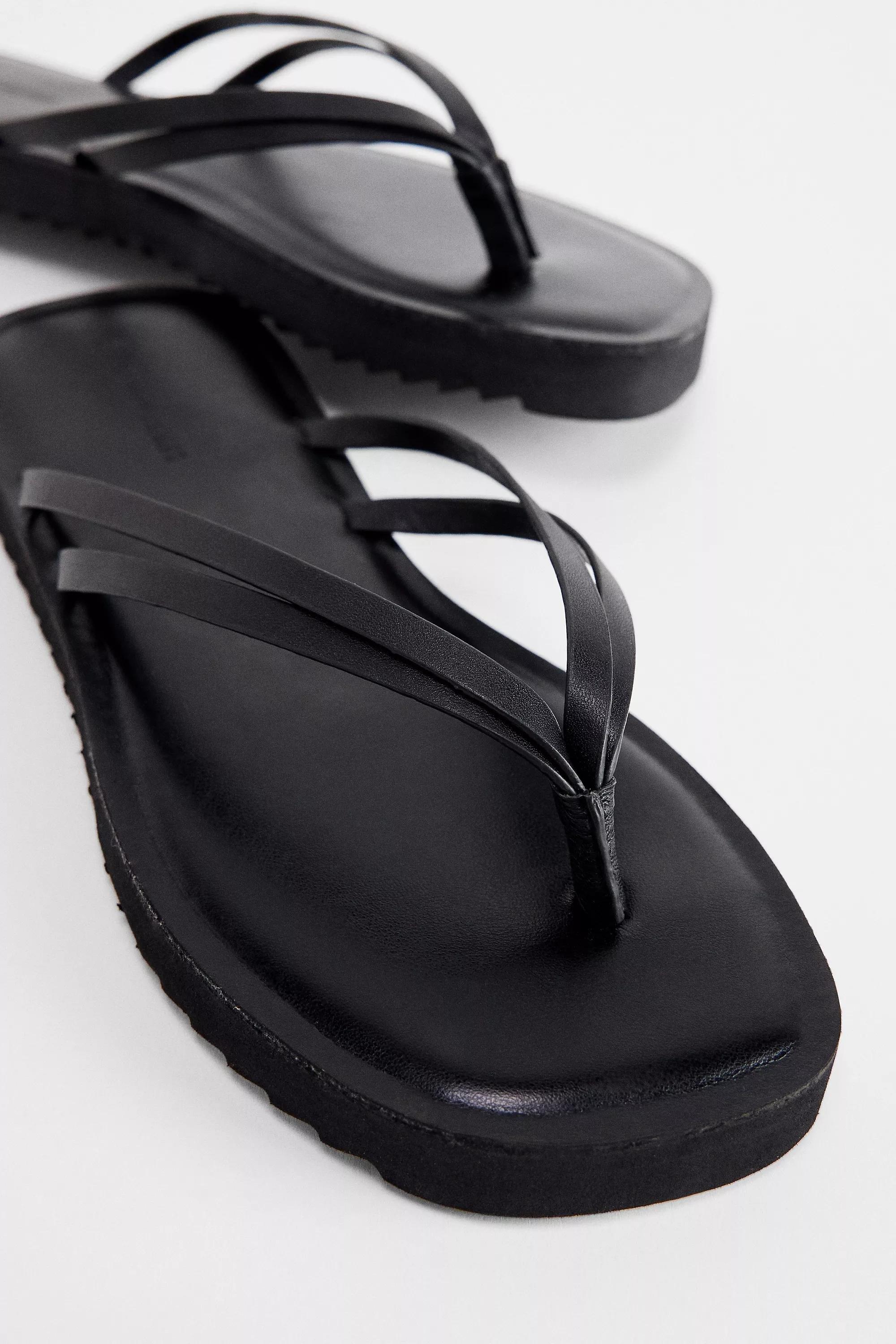 Black Uo Leather Flip Flops, , large image number 3