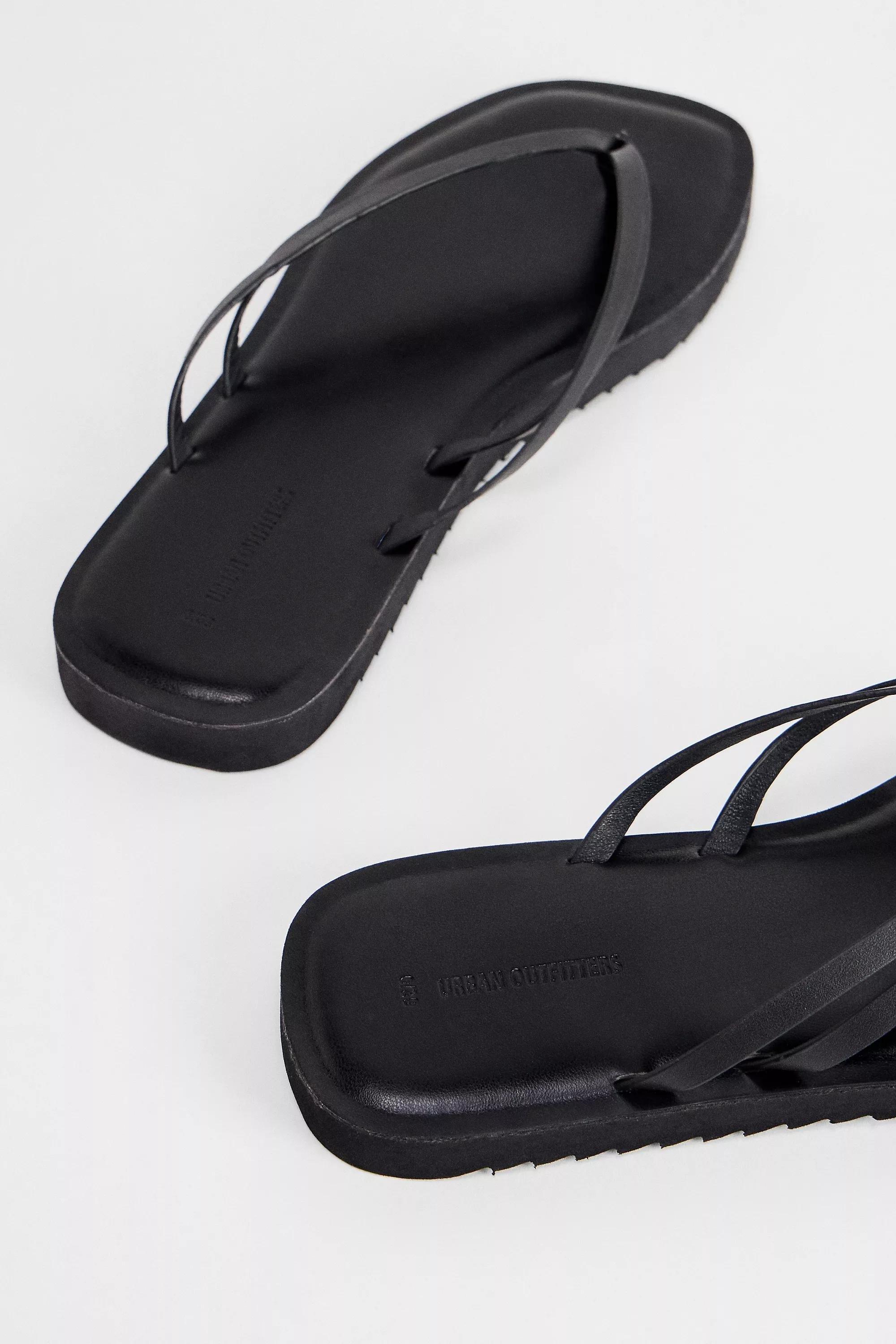 Black Uo Leather Flip Flops, , large image number 4