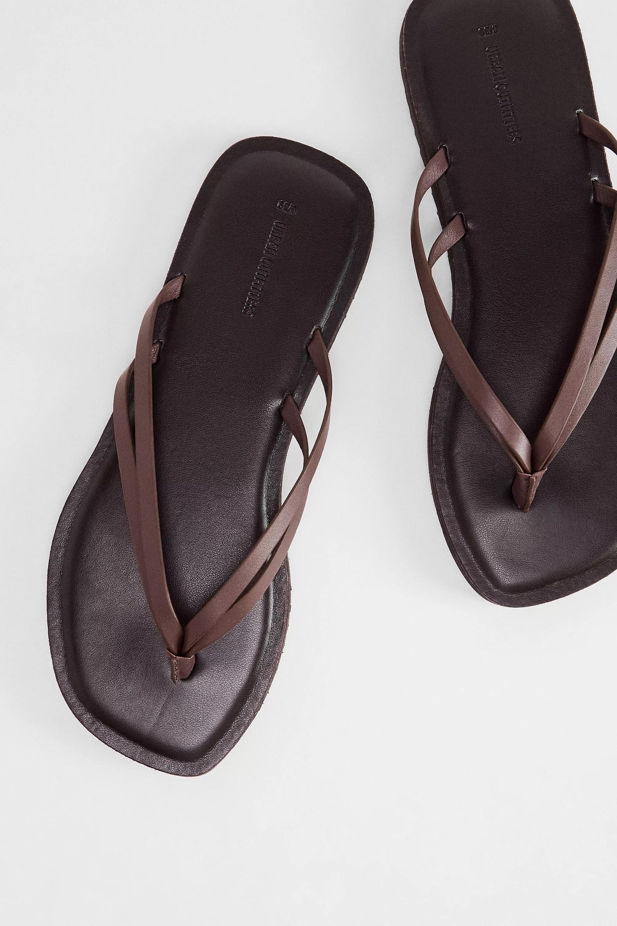 Brown Uo Leather Flip Flops, , large image number 2
