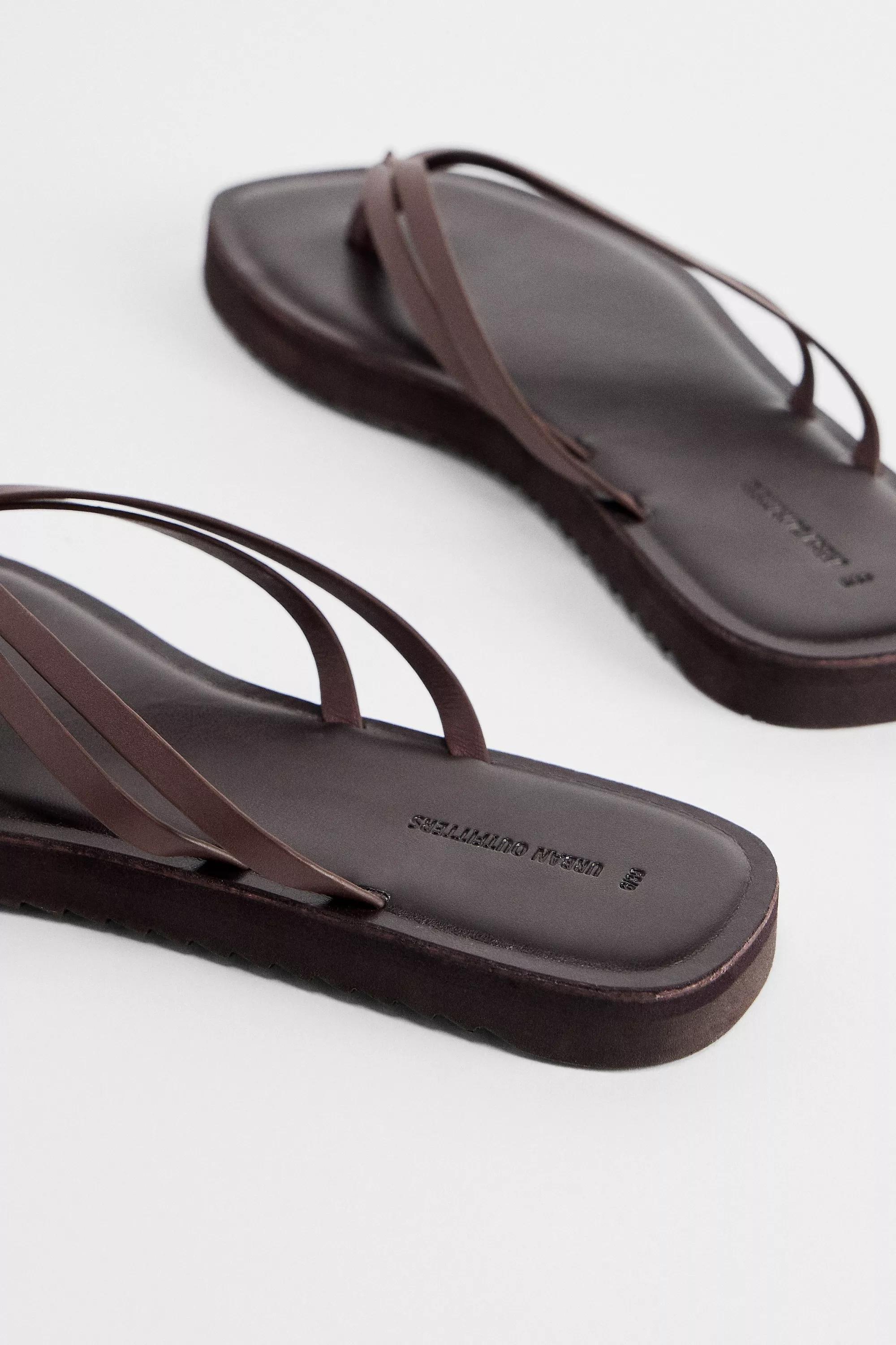 Brown Uo Leather Flip Flops, , large image number 3