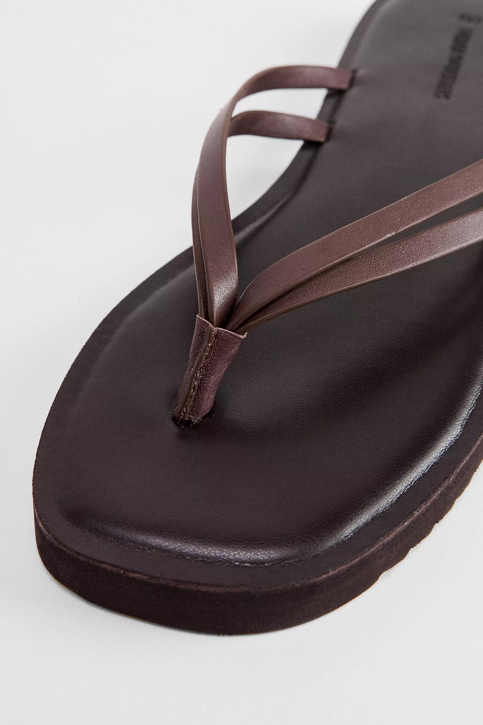 Brown Uo Leather Flip Flops, , large image number 4