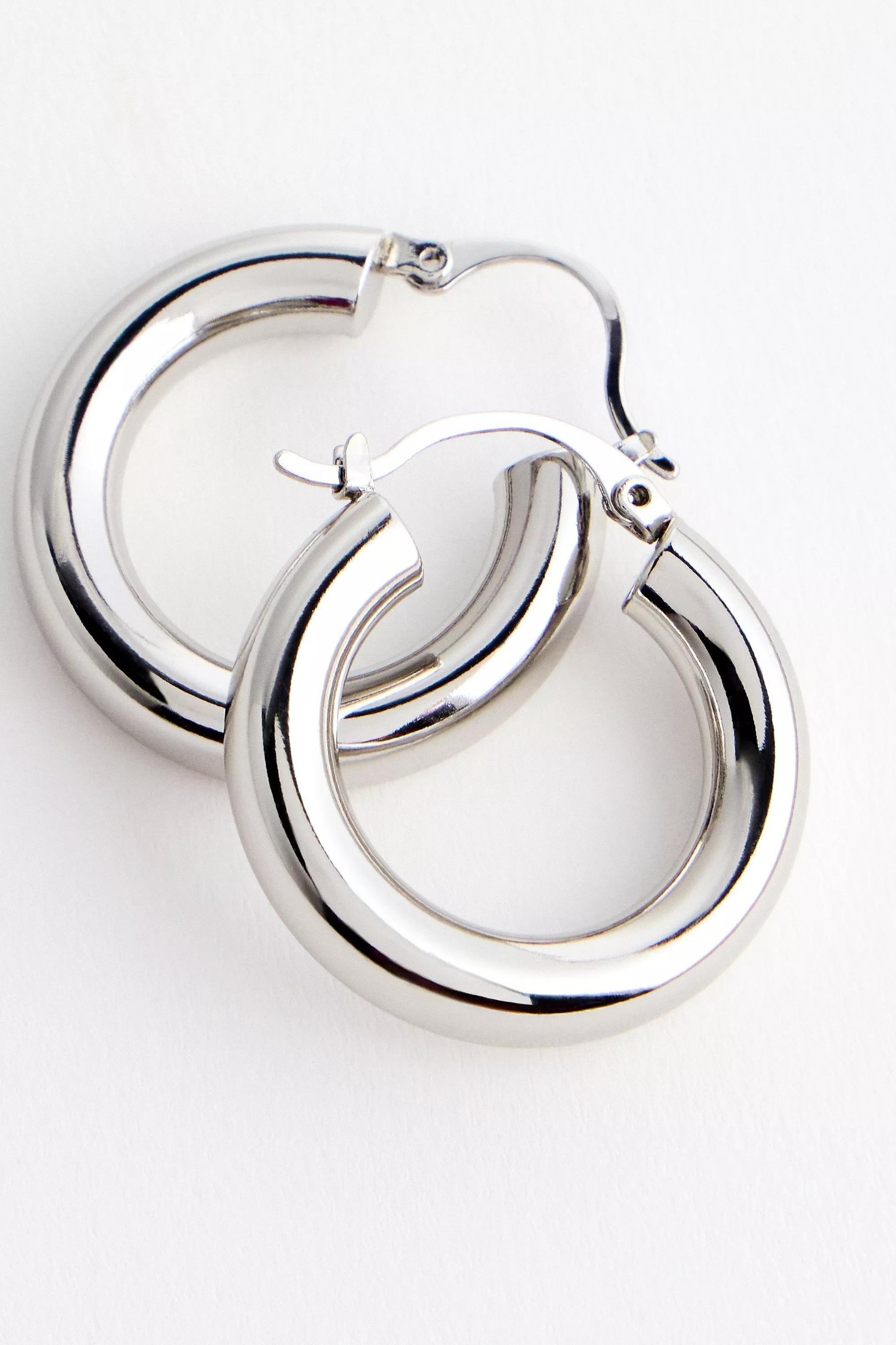 Silver Silence + Noise Chunky Hoop Earrings, SLVR, large image number 1