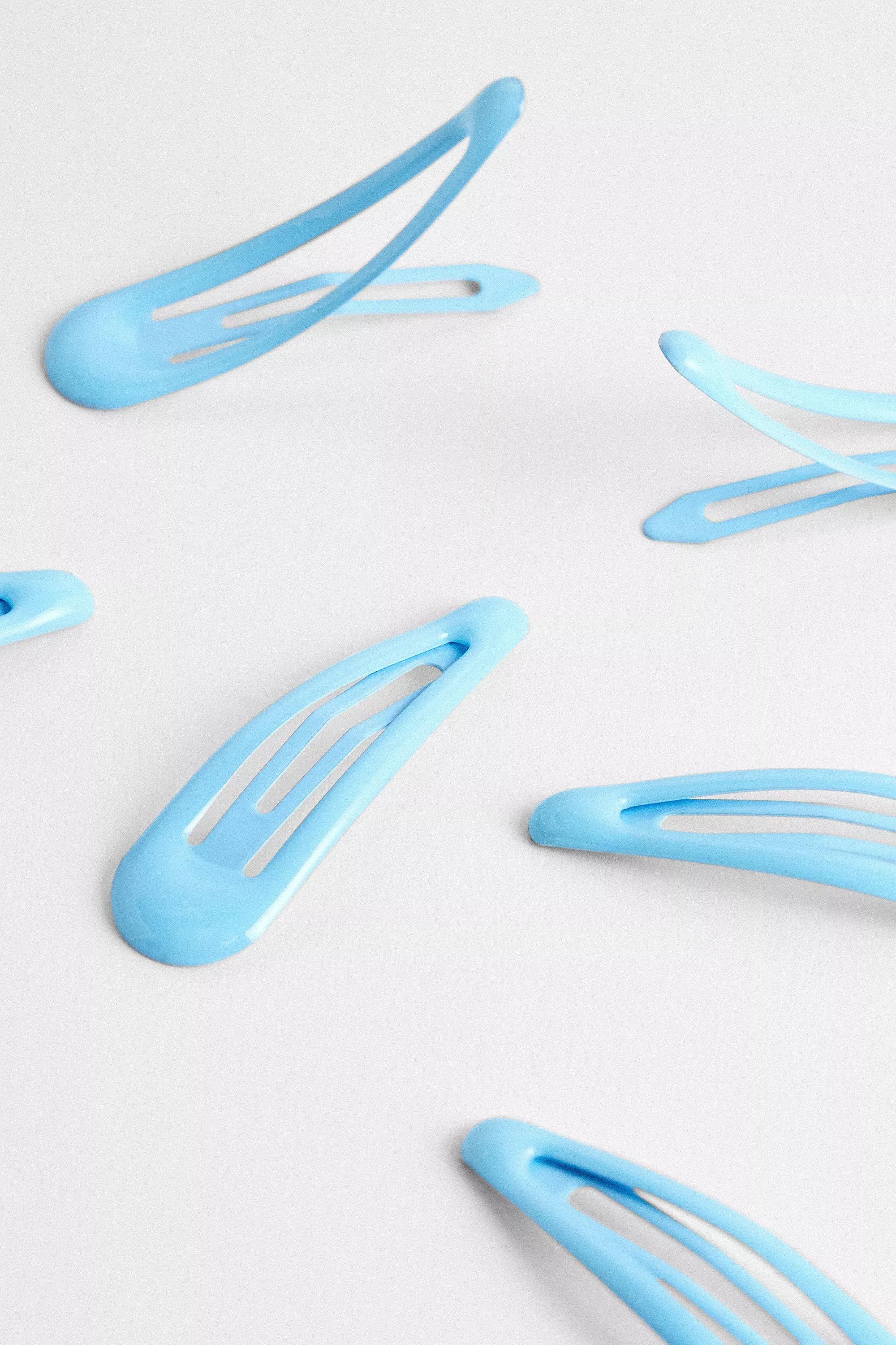 Blue Snaped Hair Clips, Set Of 6, BLUE, large image number 1
