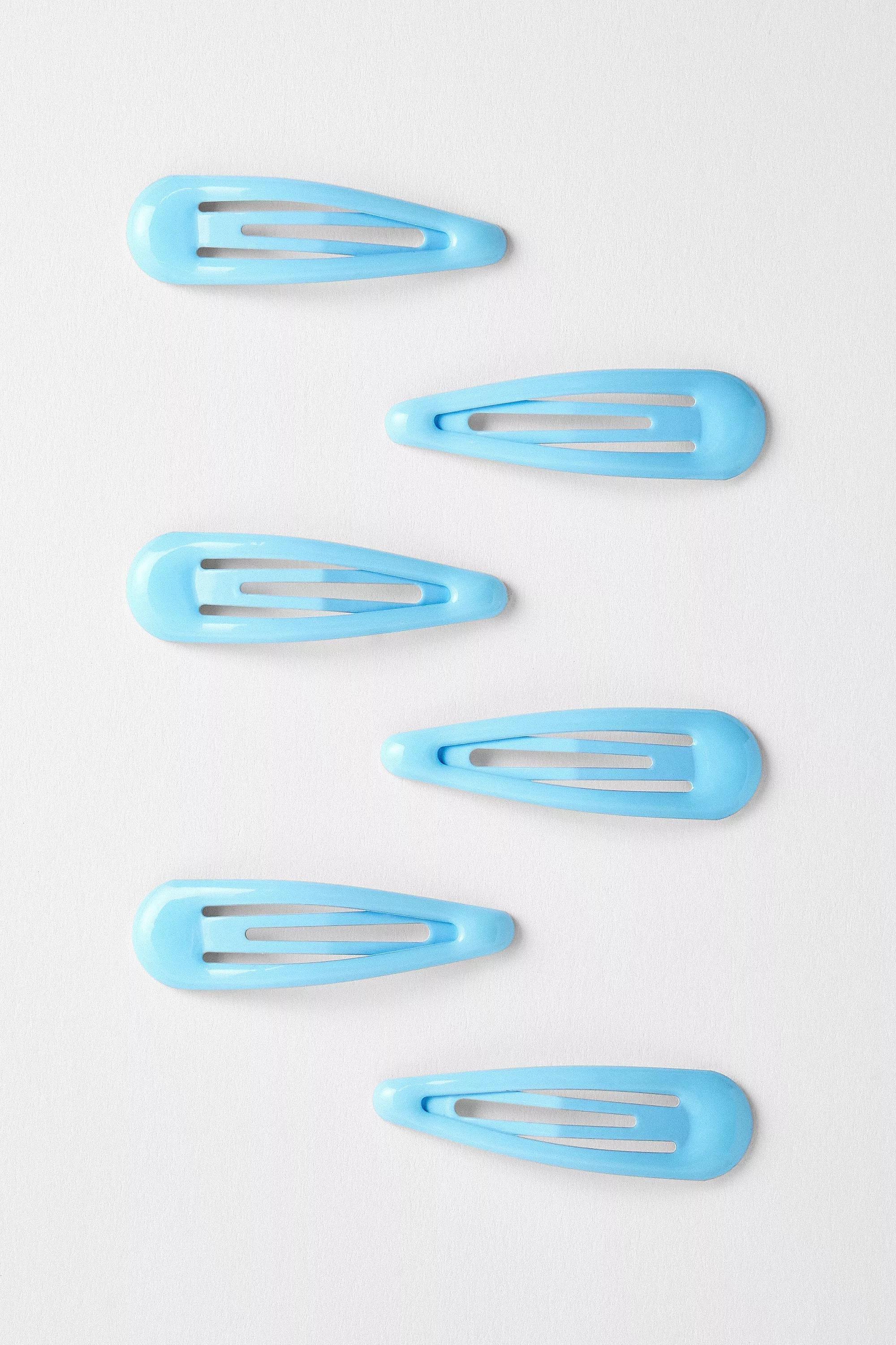 Blue Snaped Hair Clips, Set Of 6, BLUE, large image number 2