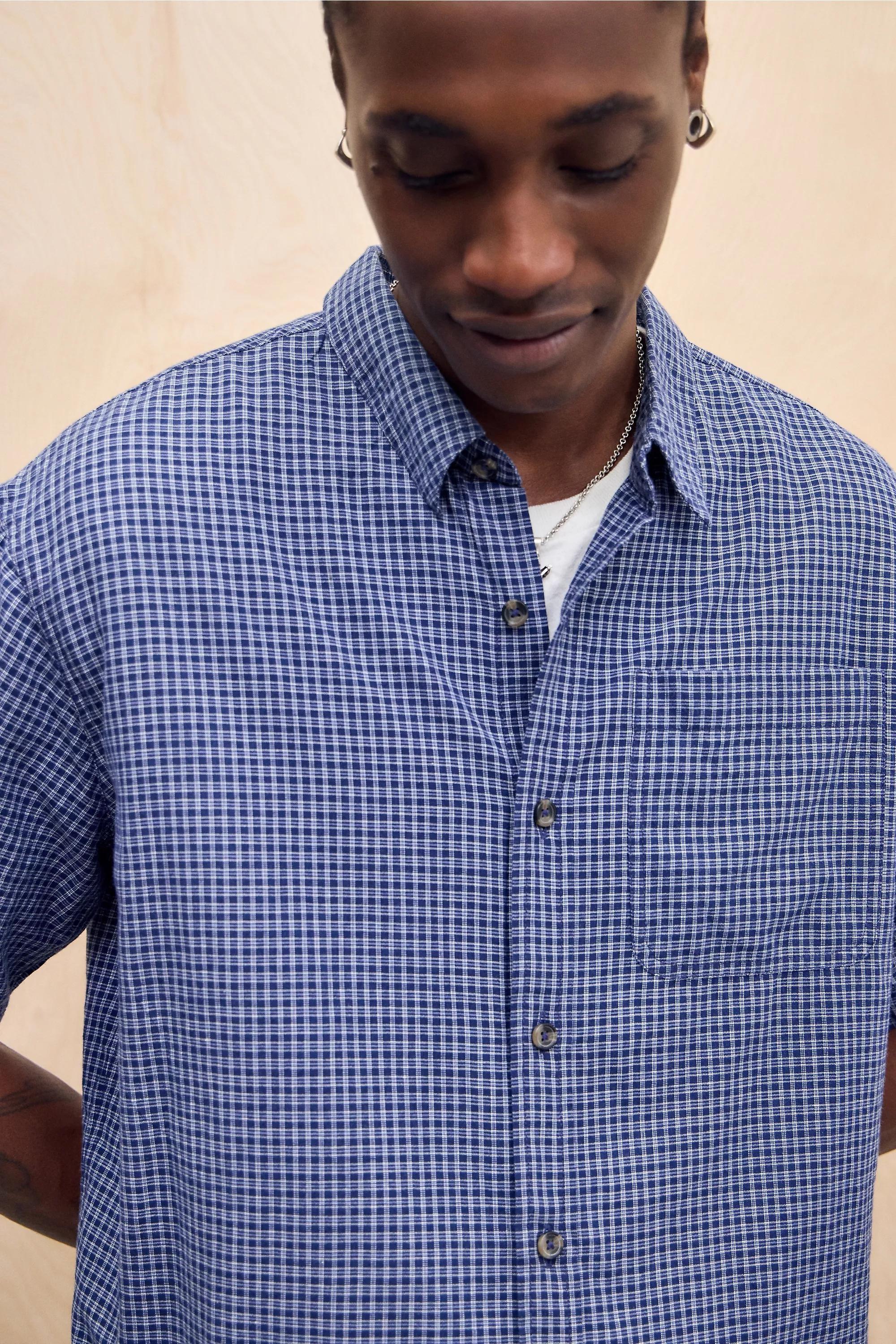 Navy Bdg Mini Check Short Sleeve Shirt, , large image number 2