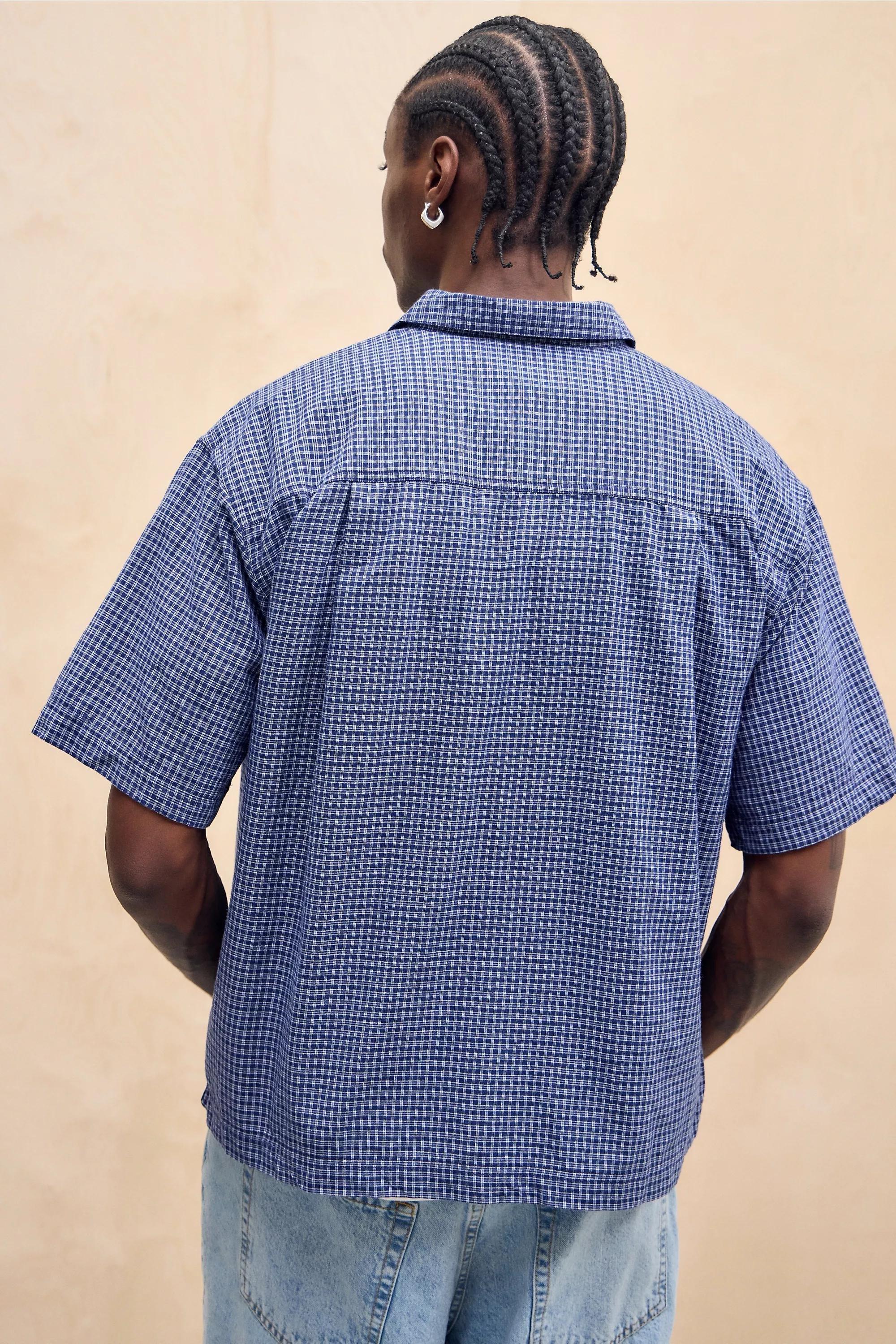 Navy Bdg Mini Check Short Sleeve Shirt, , large image number 3