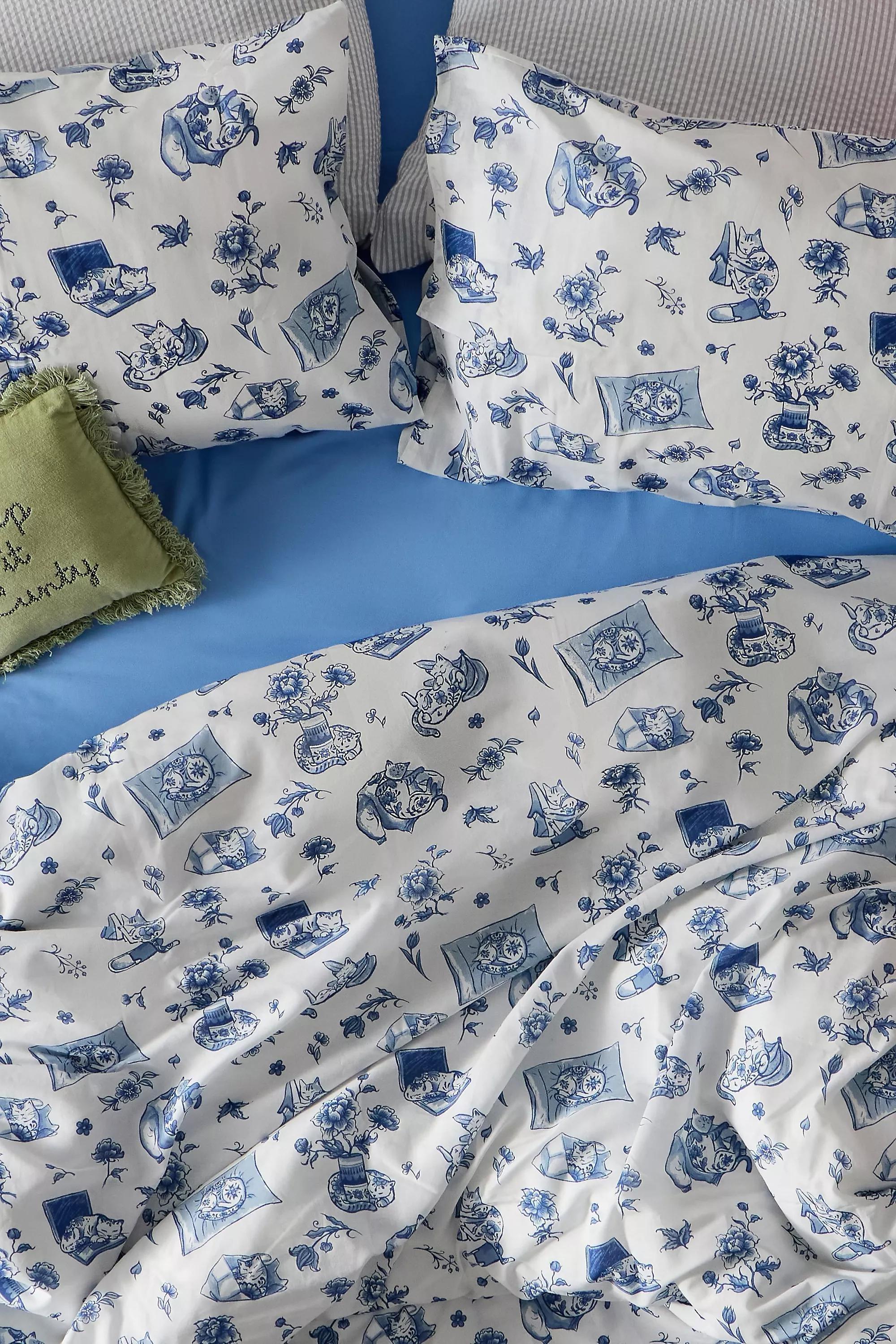 Blue Delft Cat Duvet Set, BLUE, medium
