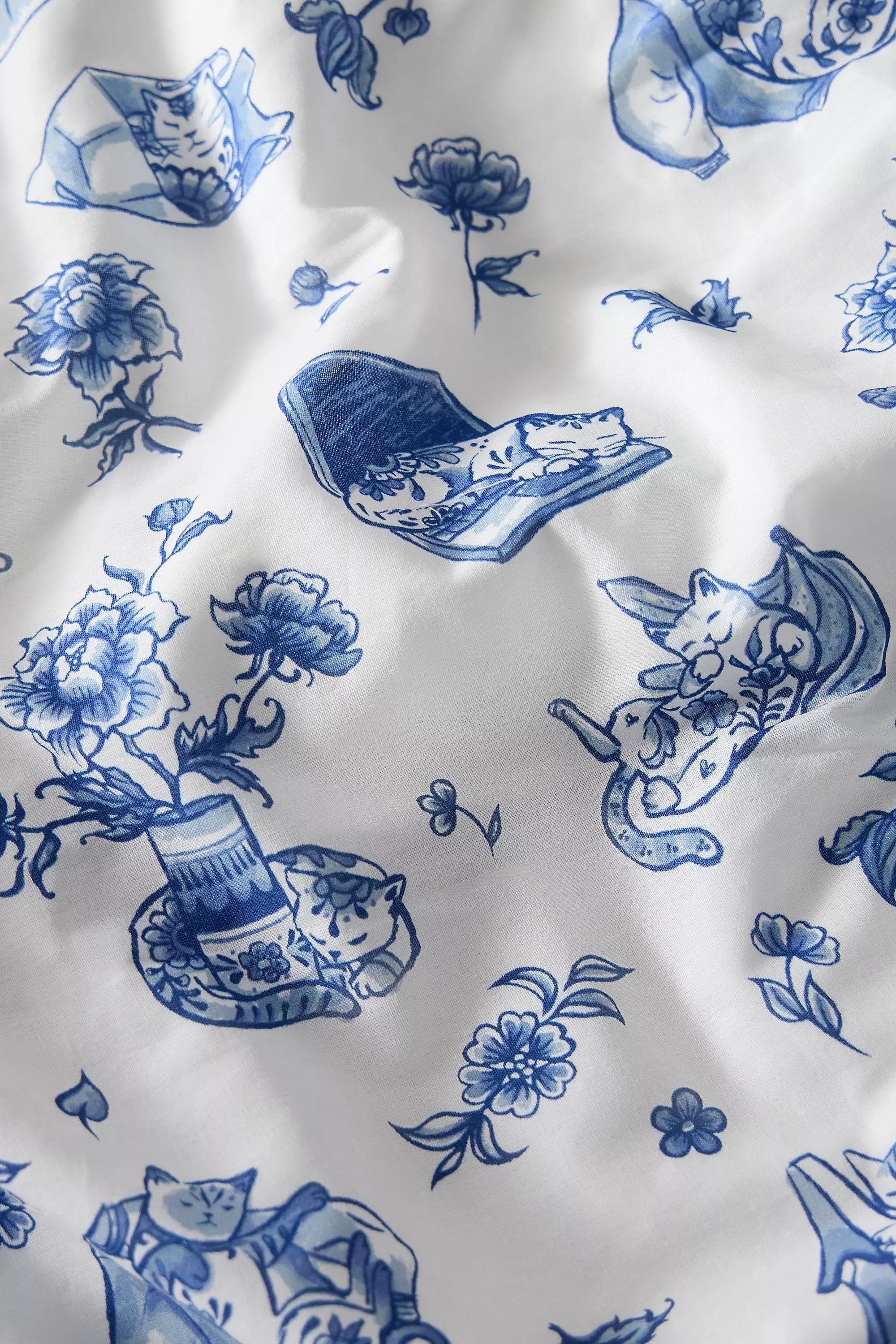 Blue Delft Cat Duvet Set, BLUE, large image number 3