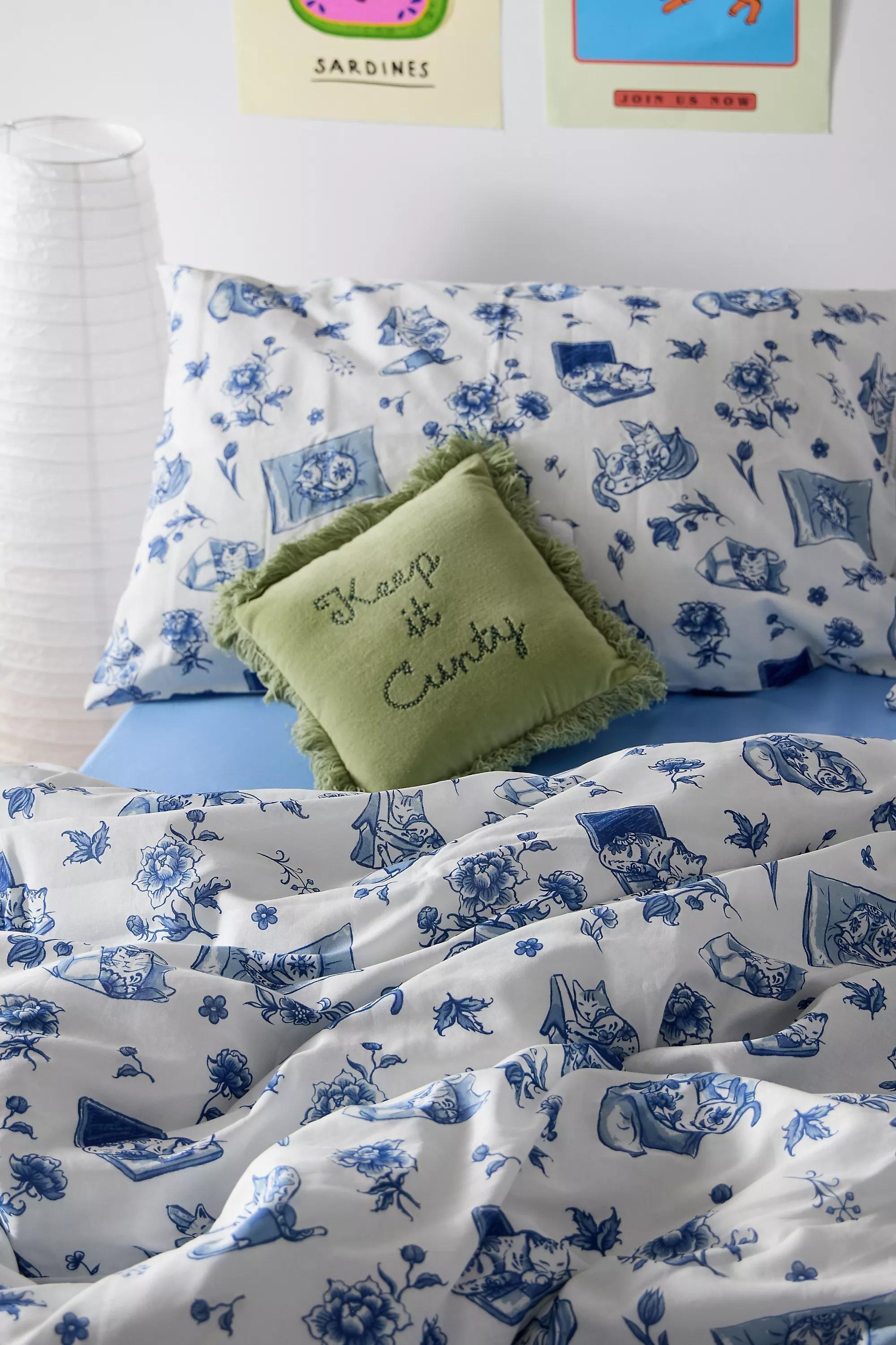 Blue Delft Cat Duvet Set, BLUE, large image number 4