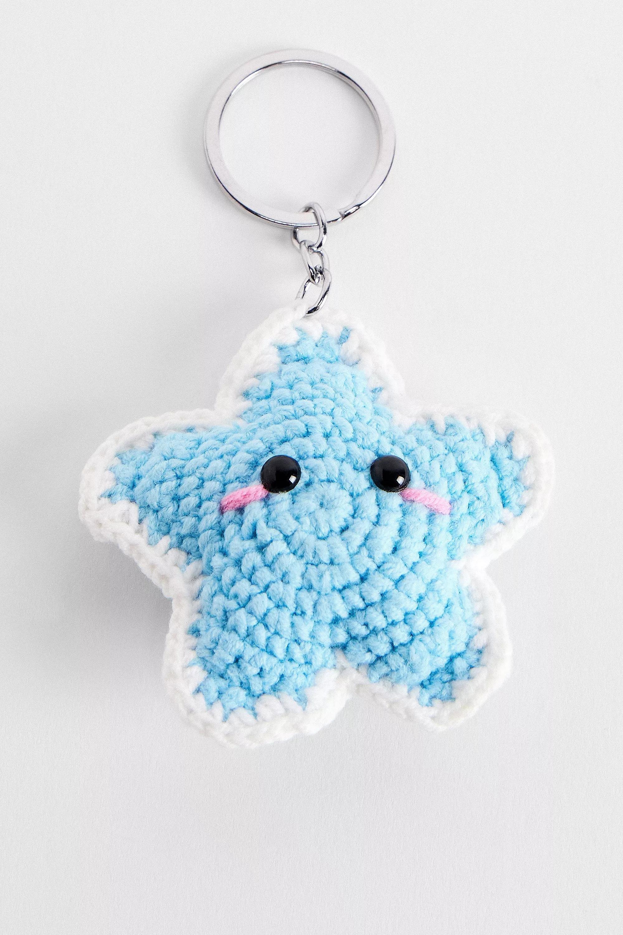 Blue Starfish Crochet Keyring, , medium