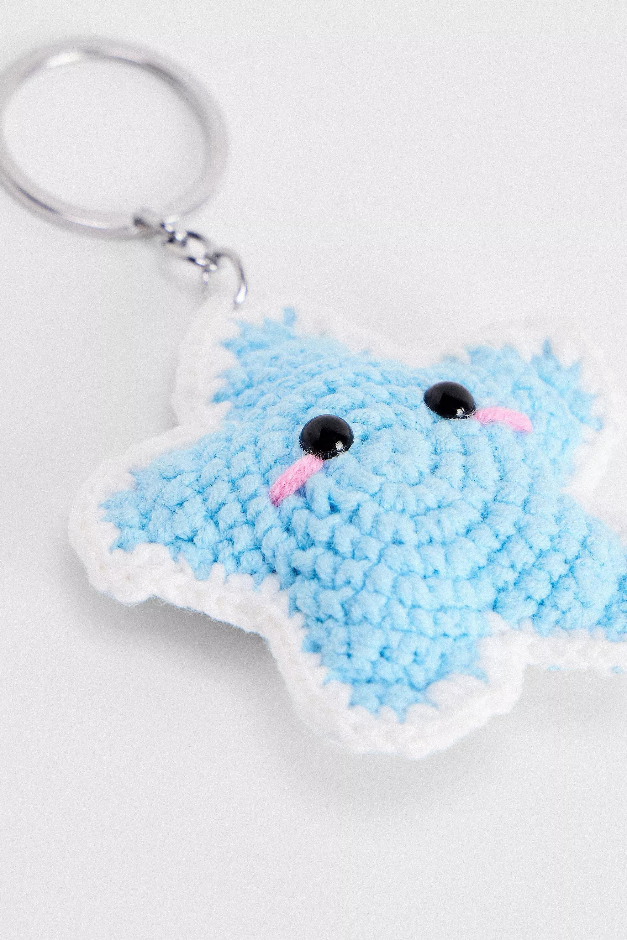 Blue Starfish Crochet Keyring, BLUE, large image number 1