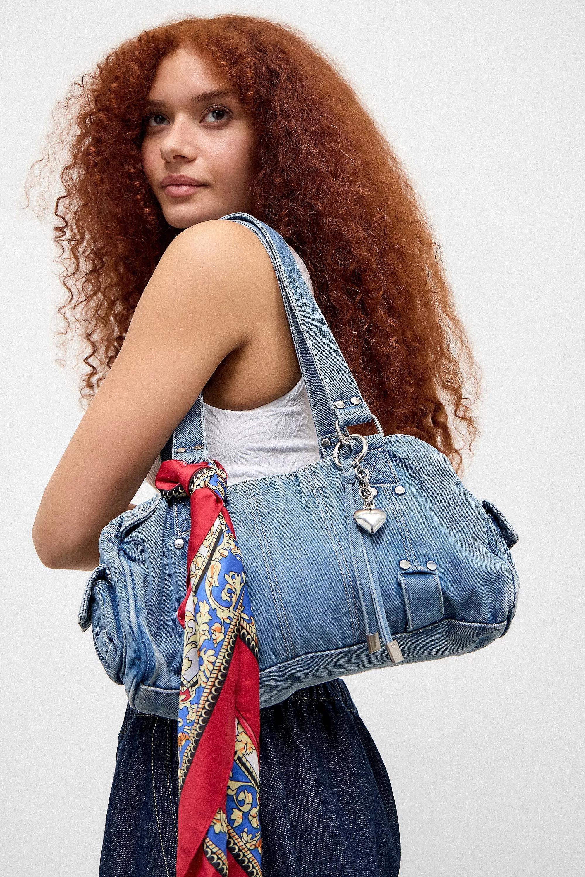 Blue Chiara Denim Buckle Shoulder Bag, BLUE, large image number 0
