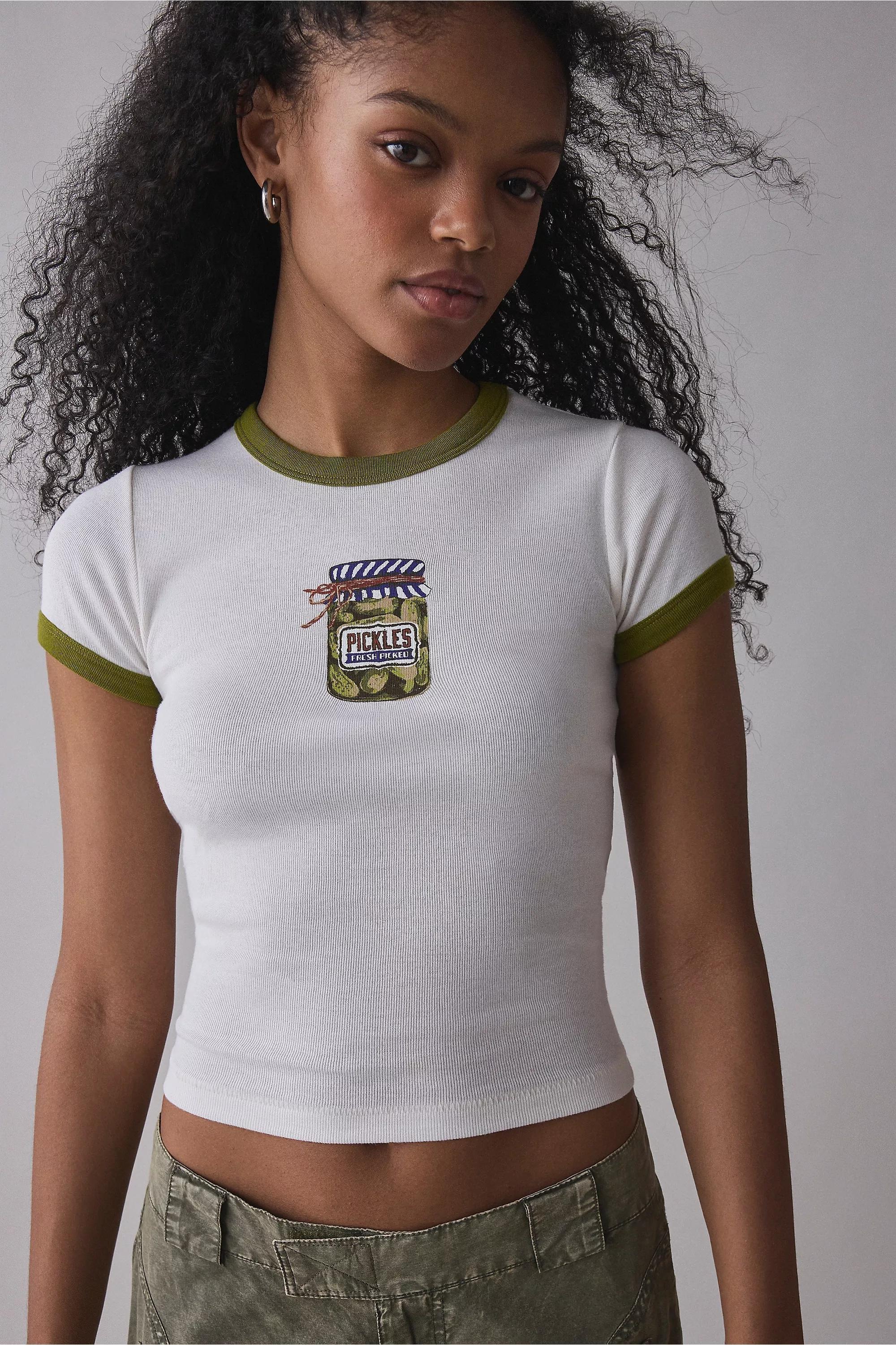 White Kimchi Blue Too Perfect Pickles Graphic Ringer Baby Tee, , large image number 0