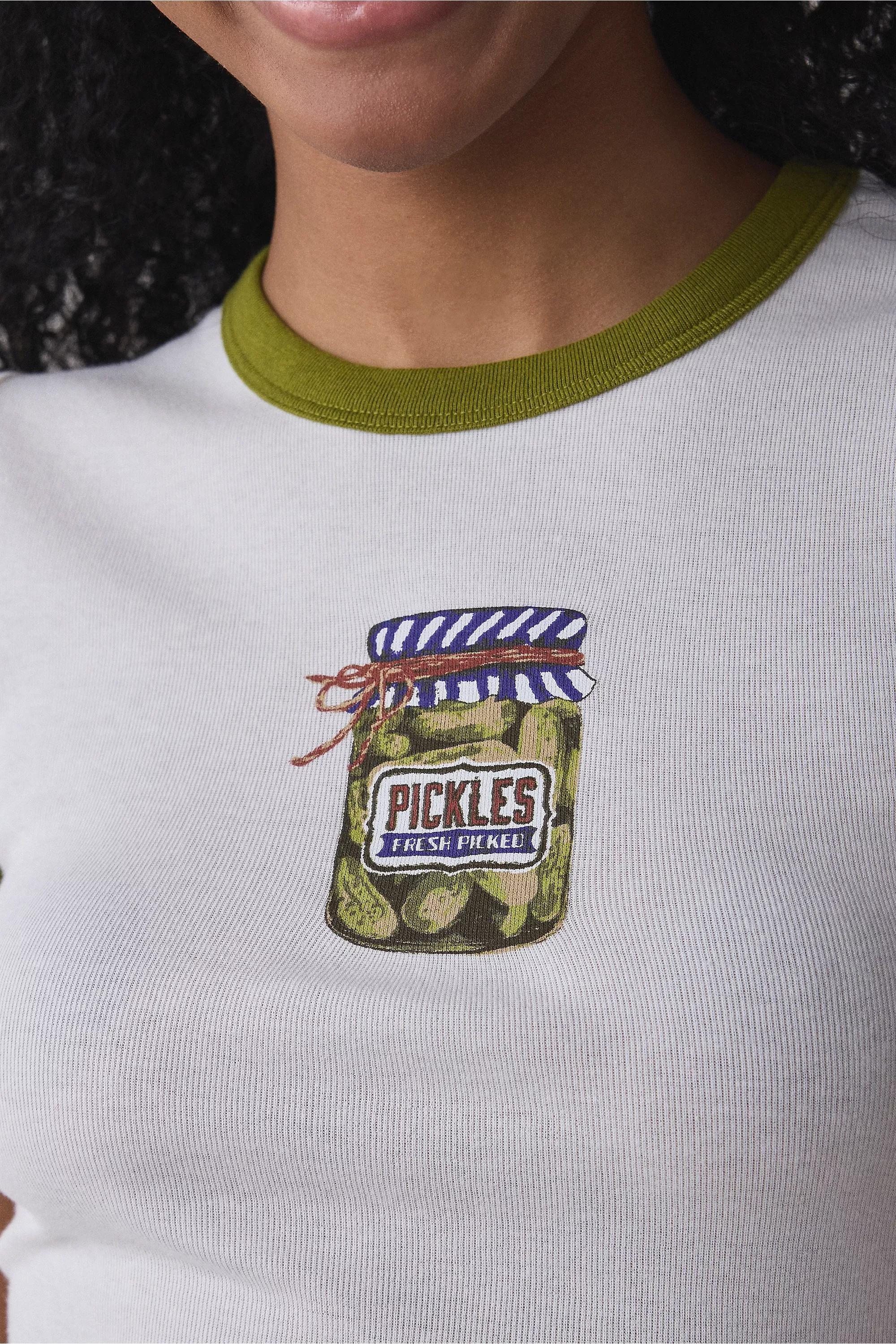 White Kimchi Blue Too Perfect Pickles Graphic Ringer Baby Tee, , large image number 1