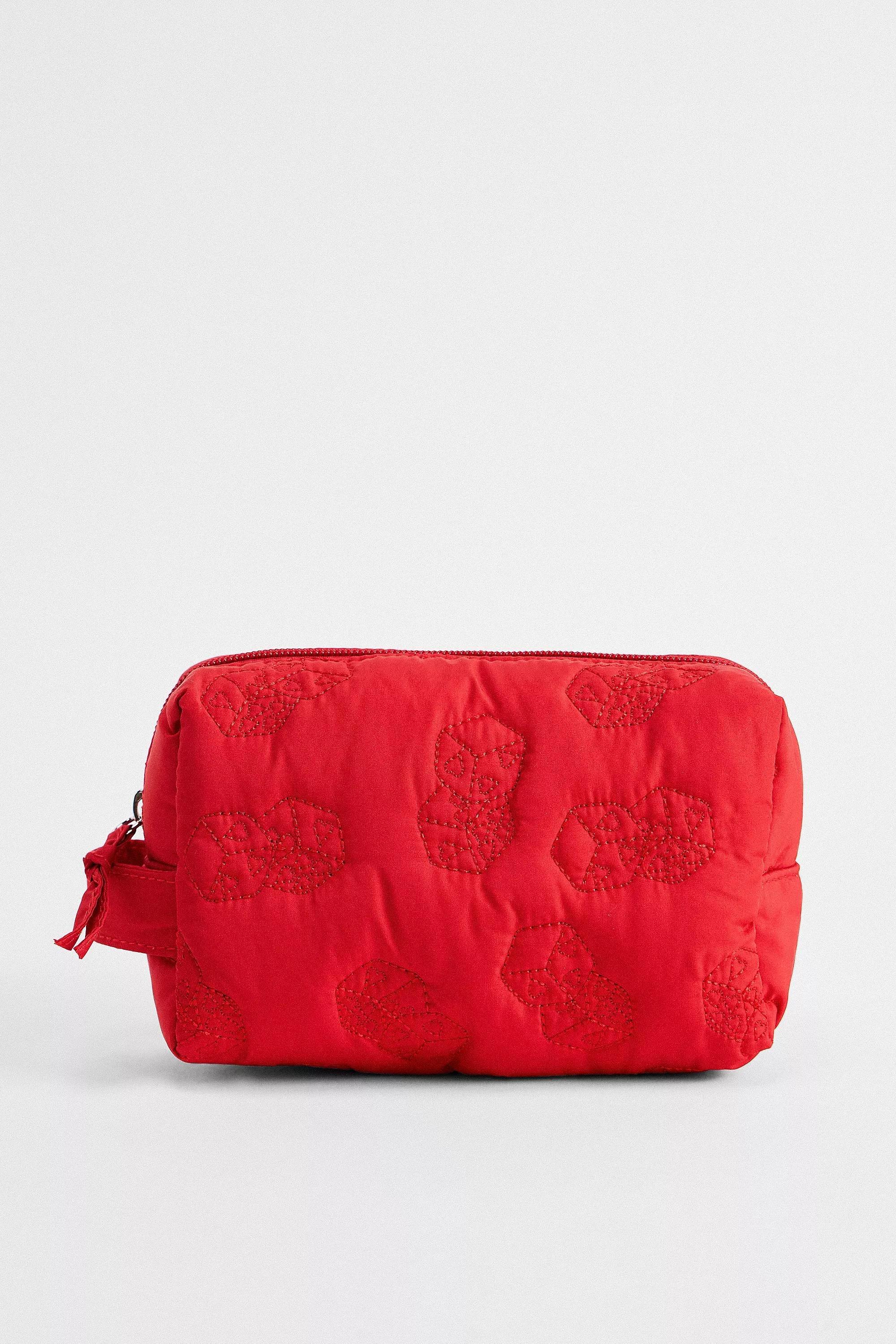 UO Quilted Makeup Bag, RED, medium