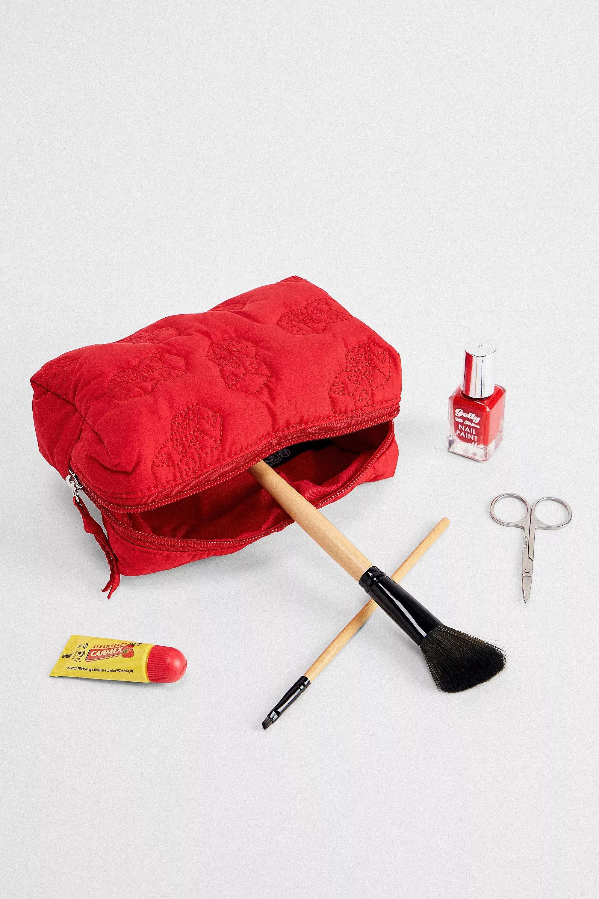 UO Quilted Makeup Bag, RED, medium