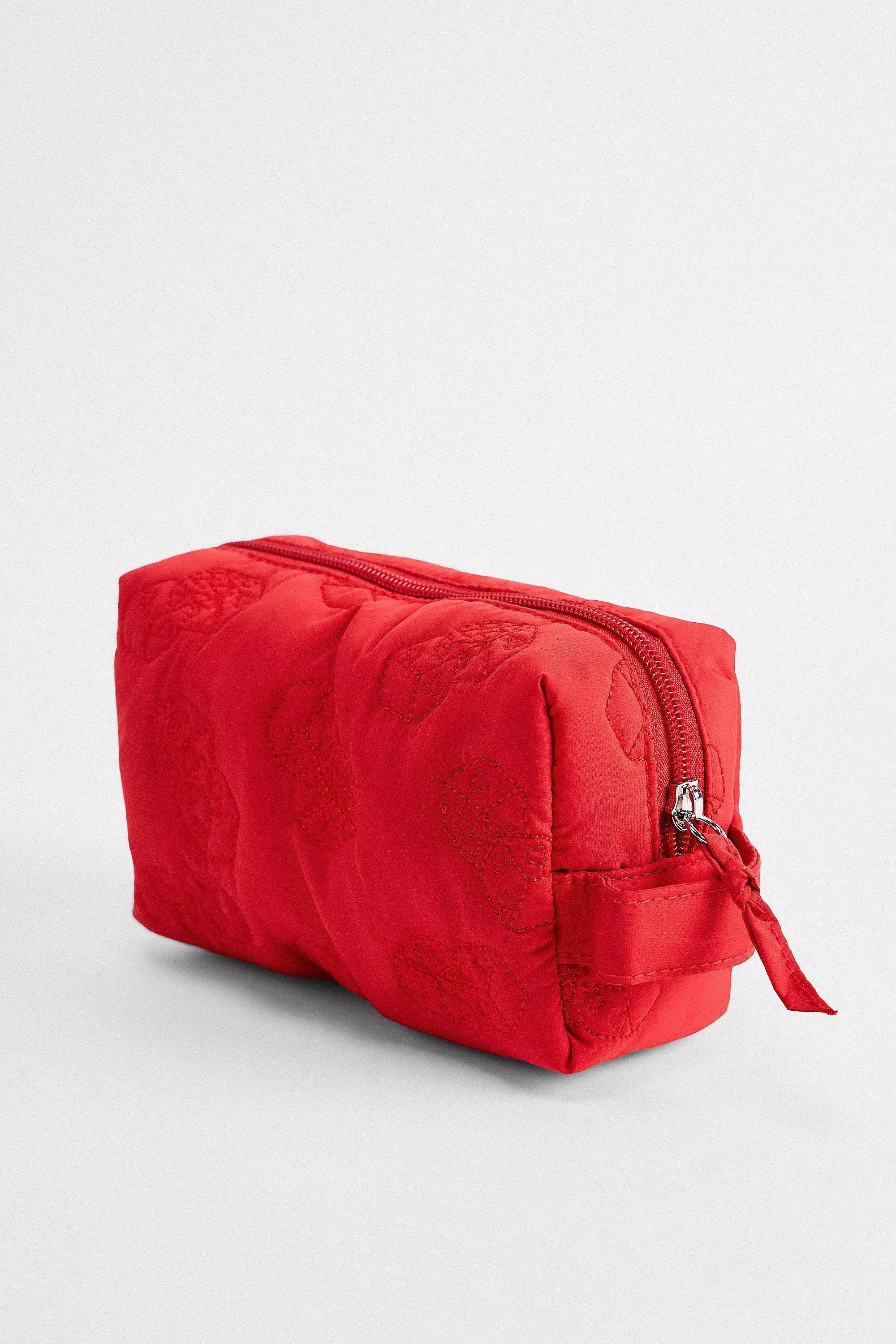 UO Quilted Makeup Bag, RED, medium