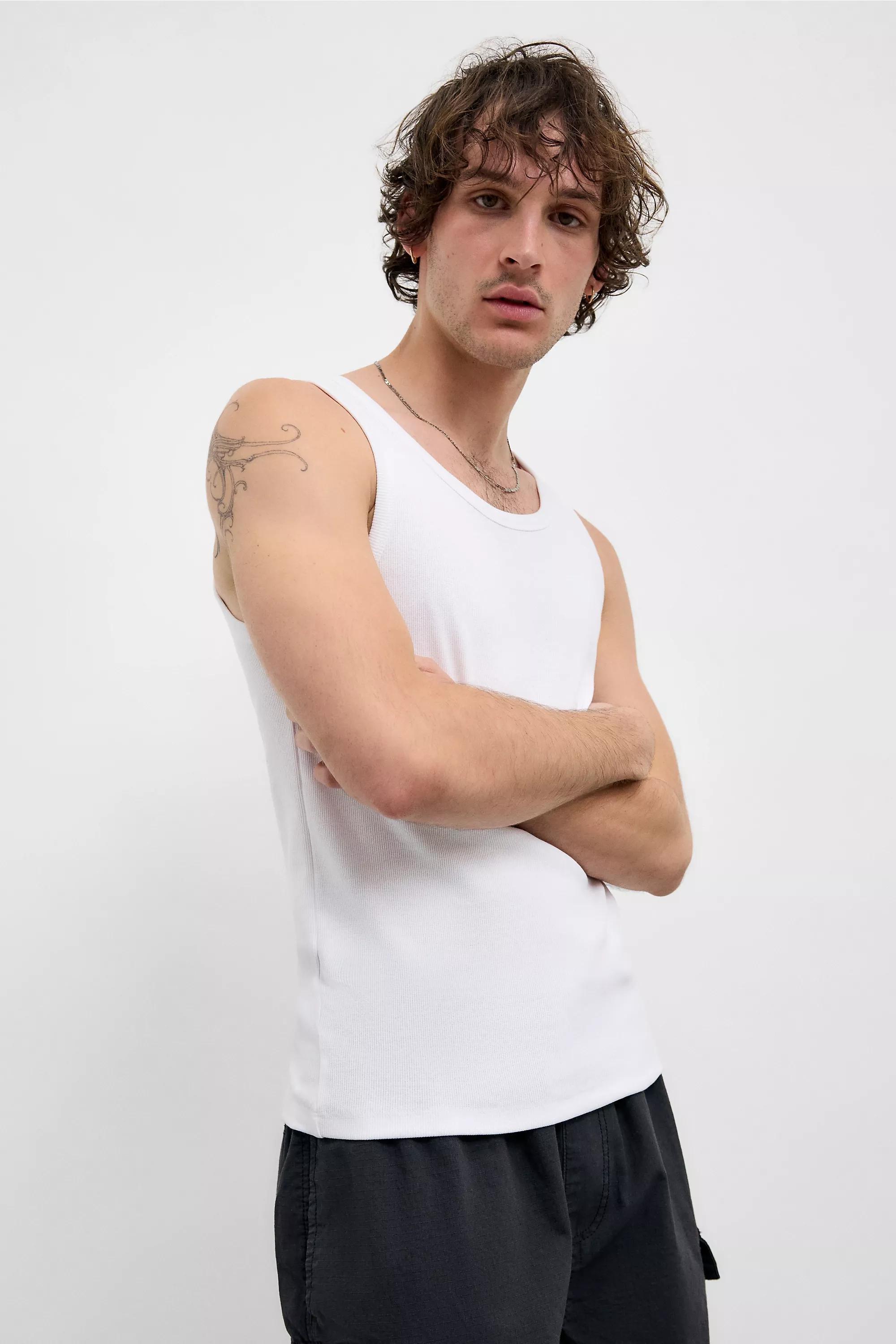 White Bdg Ribbed Vest, , medium