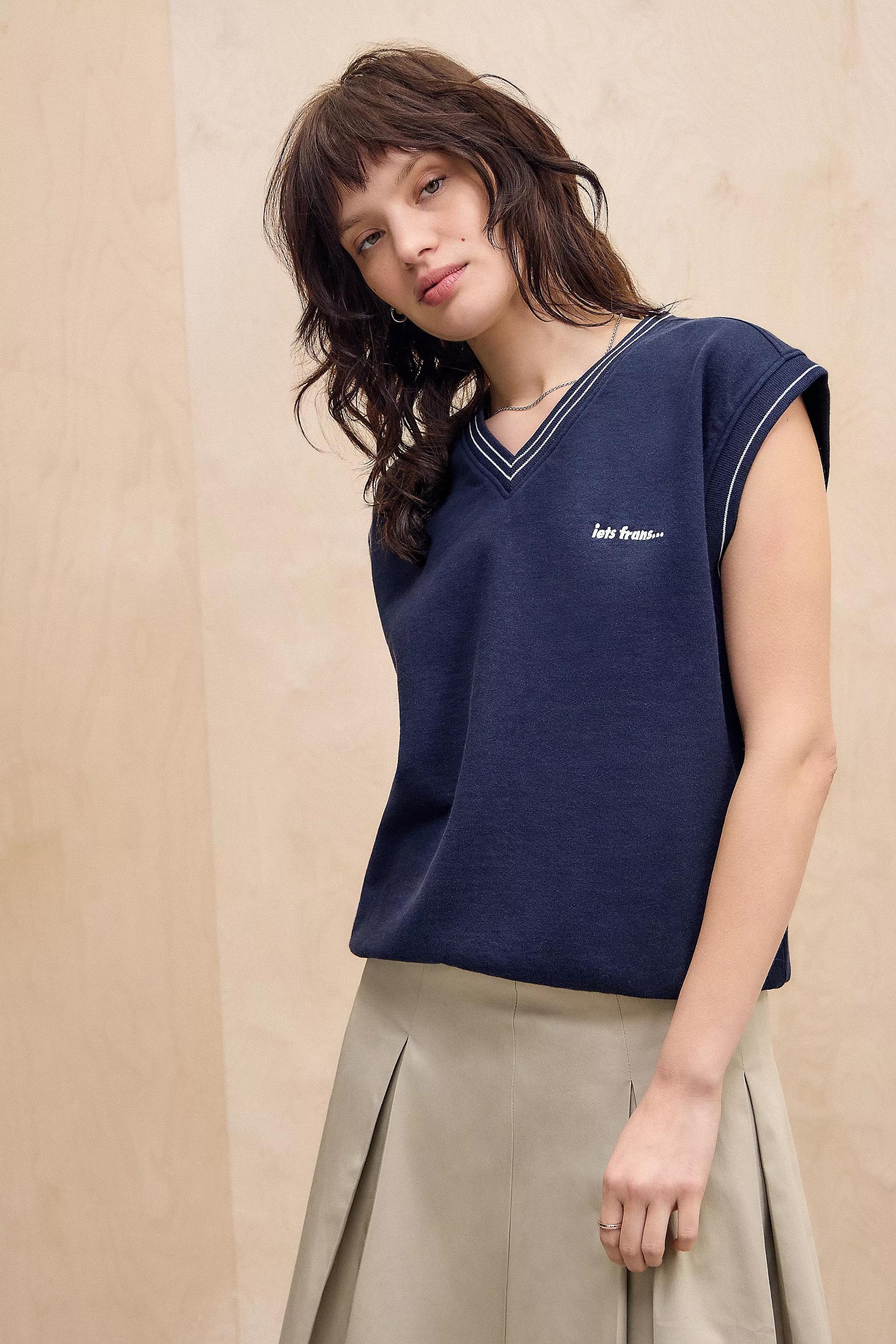 Navy Iets Frans... Sleeveless V-Neck Sweatshirt, , large image number 0