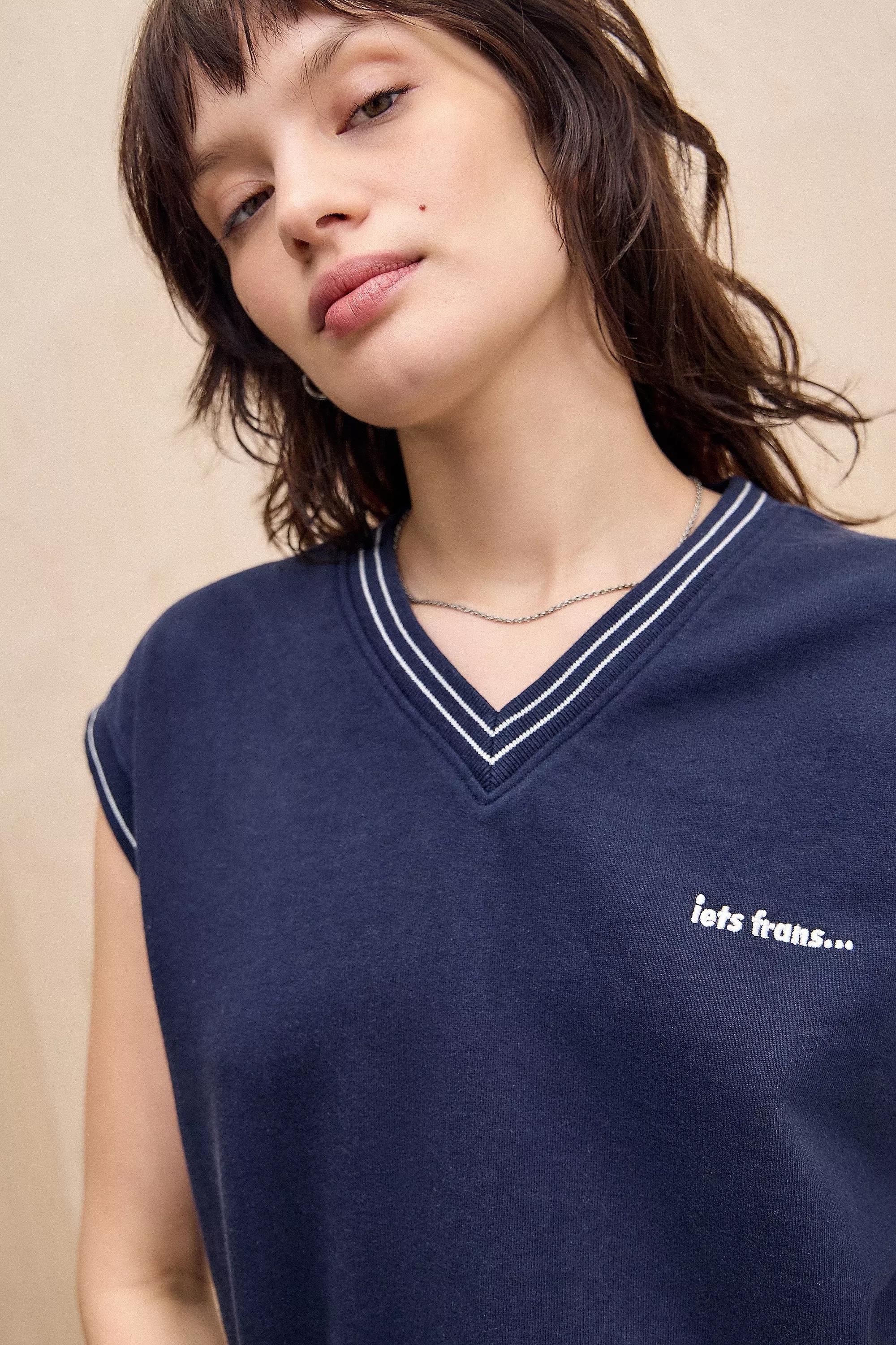 Navy Iets Frans... Sleeveless V-Neck Sweatshirt, , large image number 2