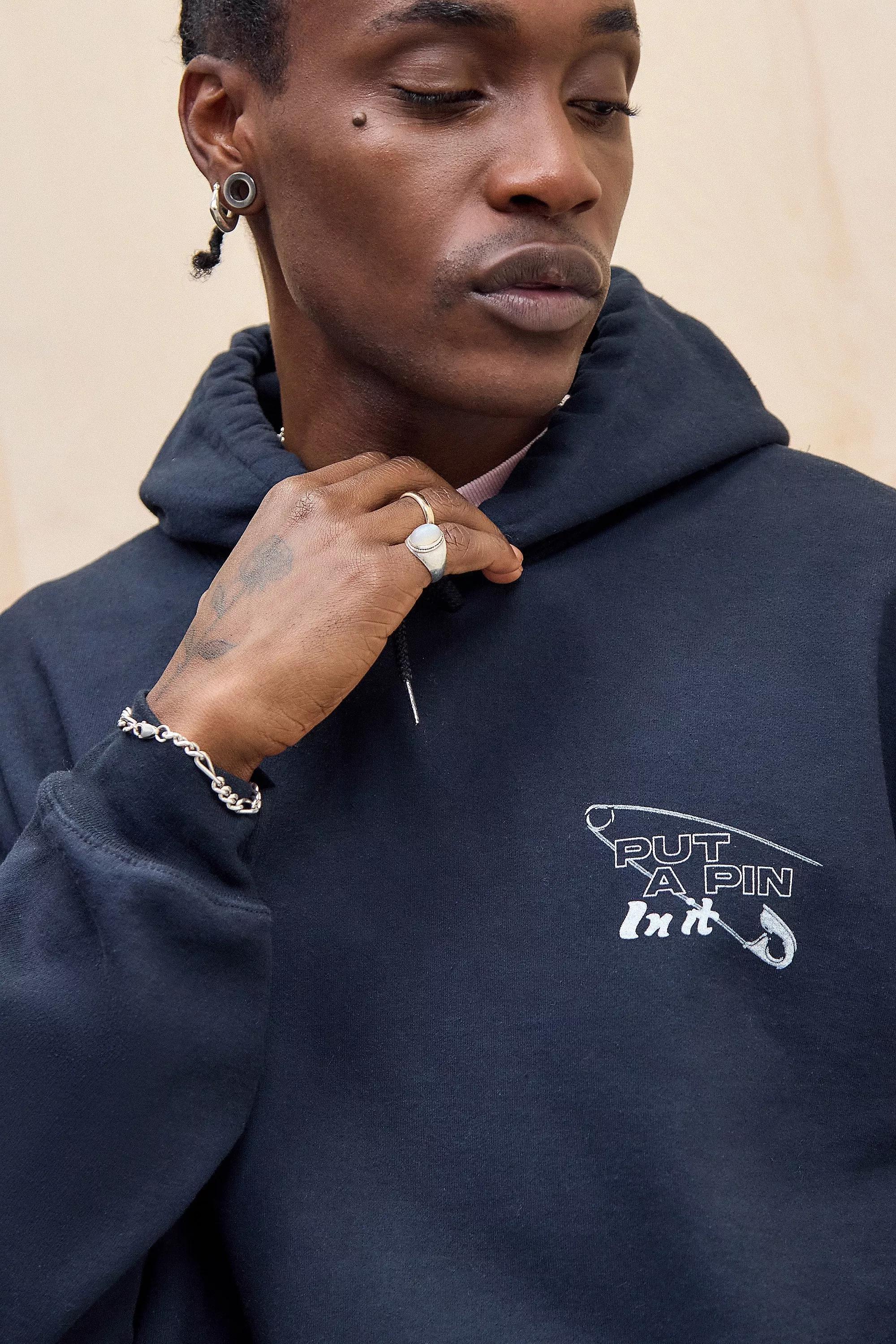 Black Uo Printed Hoodie, , large image number 1