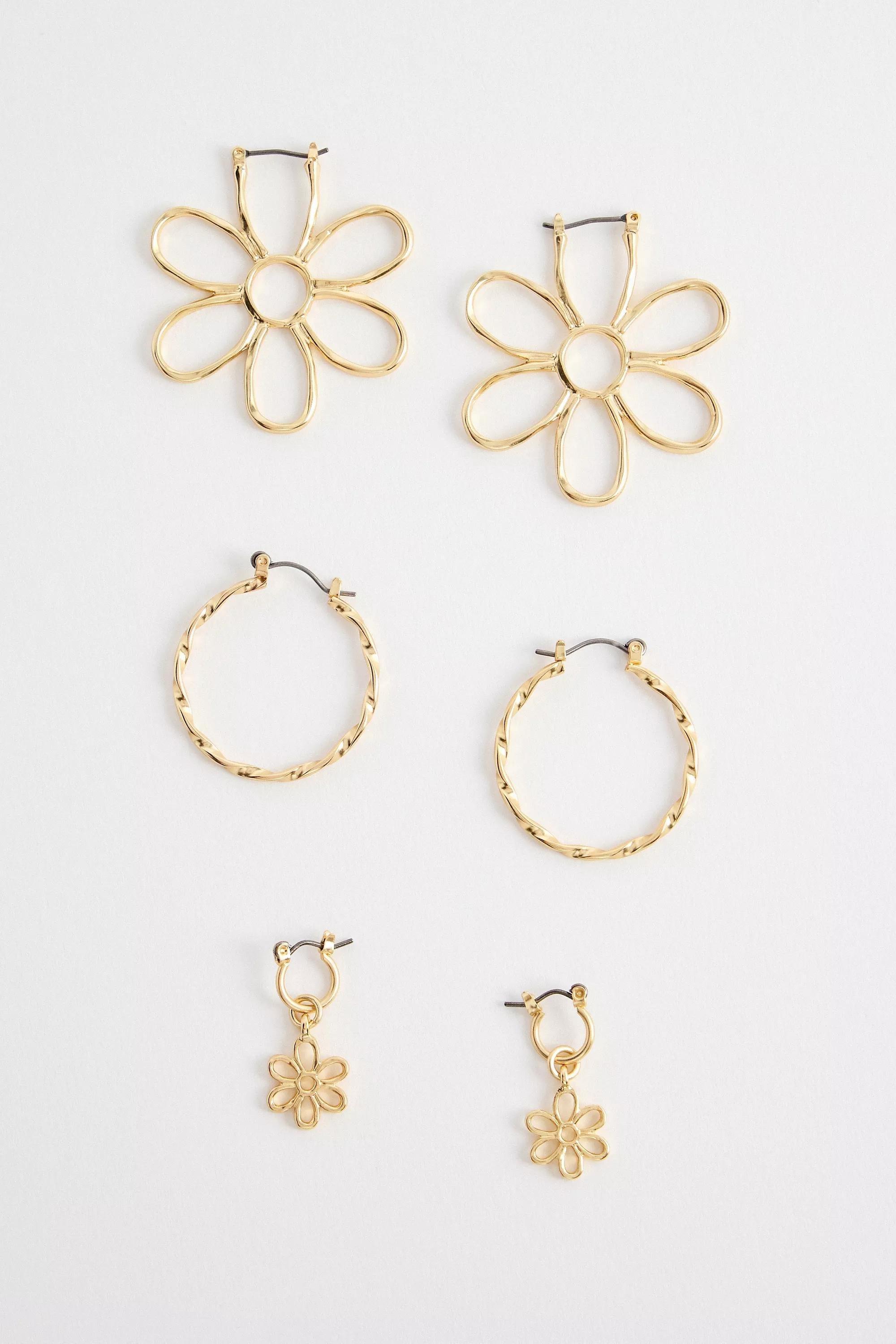 Gold Silence + Noise Daisy Hoop Earrings 3-Pack, GOLD, large image number 0
