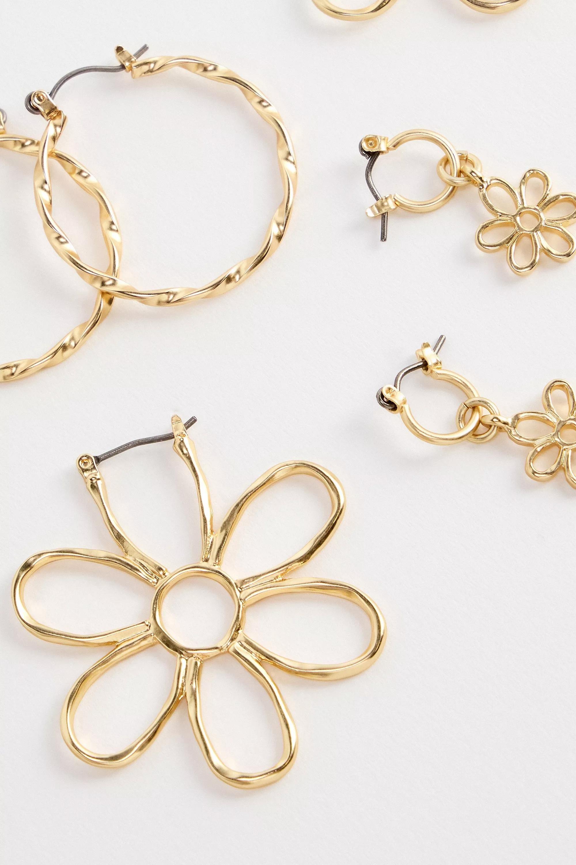 Gold Silence + Noise Daisy Hoop Earrings 3-Pack, GOLD, large image number 1