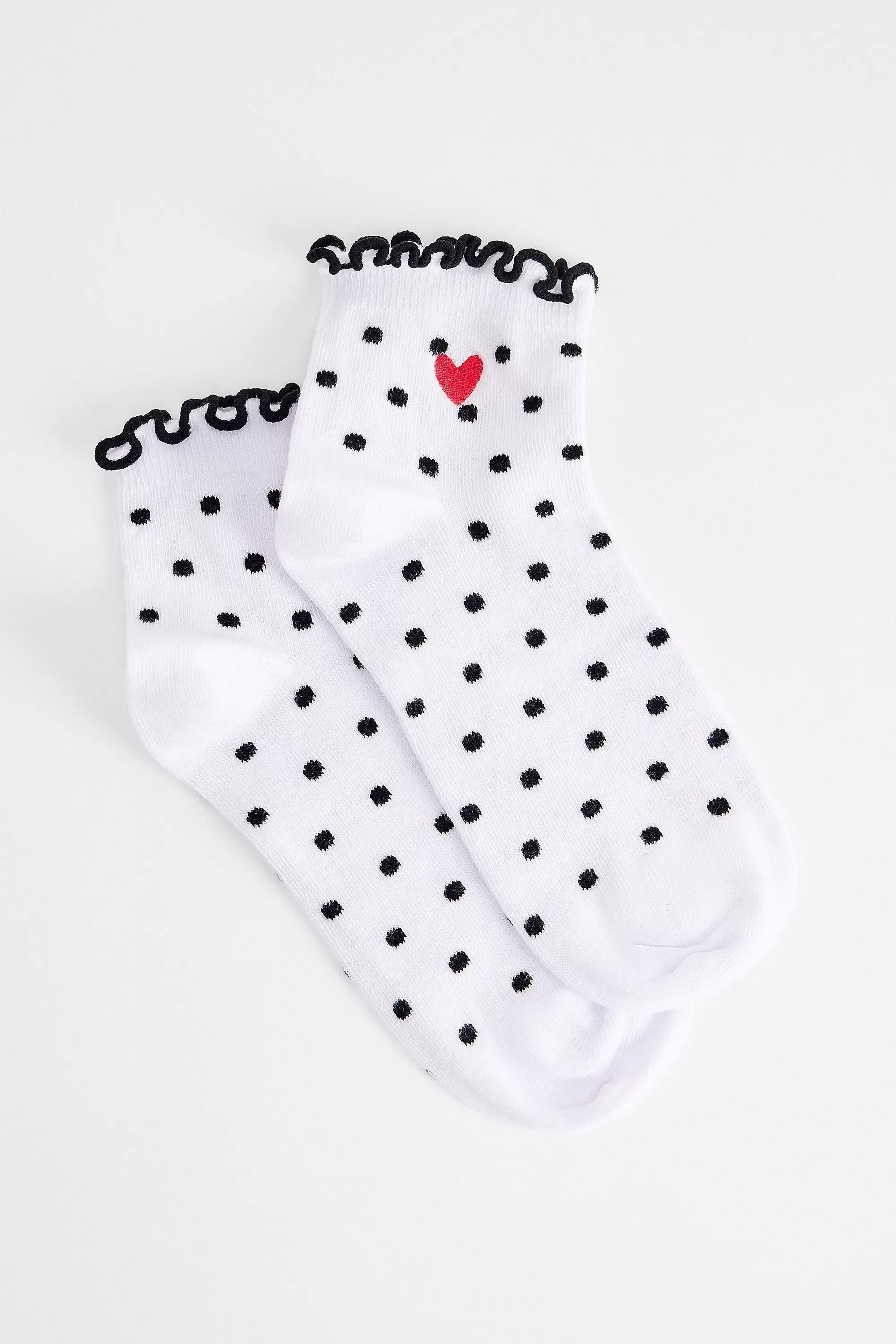 White Out From Under Polka Dot Heart Lettuce-Edge Socks, WHT, large image number 2