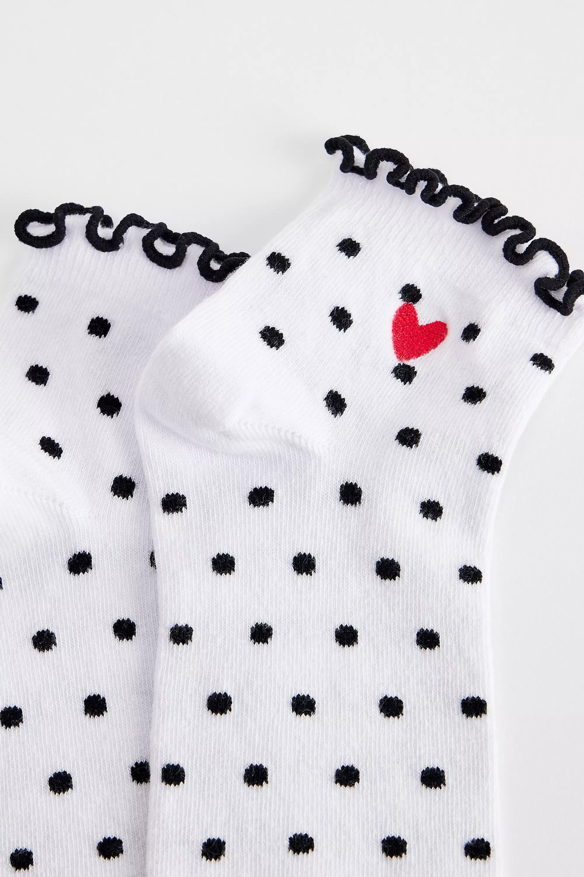 White Out From Under Polka Dot Heart Lettuce-Edge Socks, WHT, large image number 3