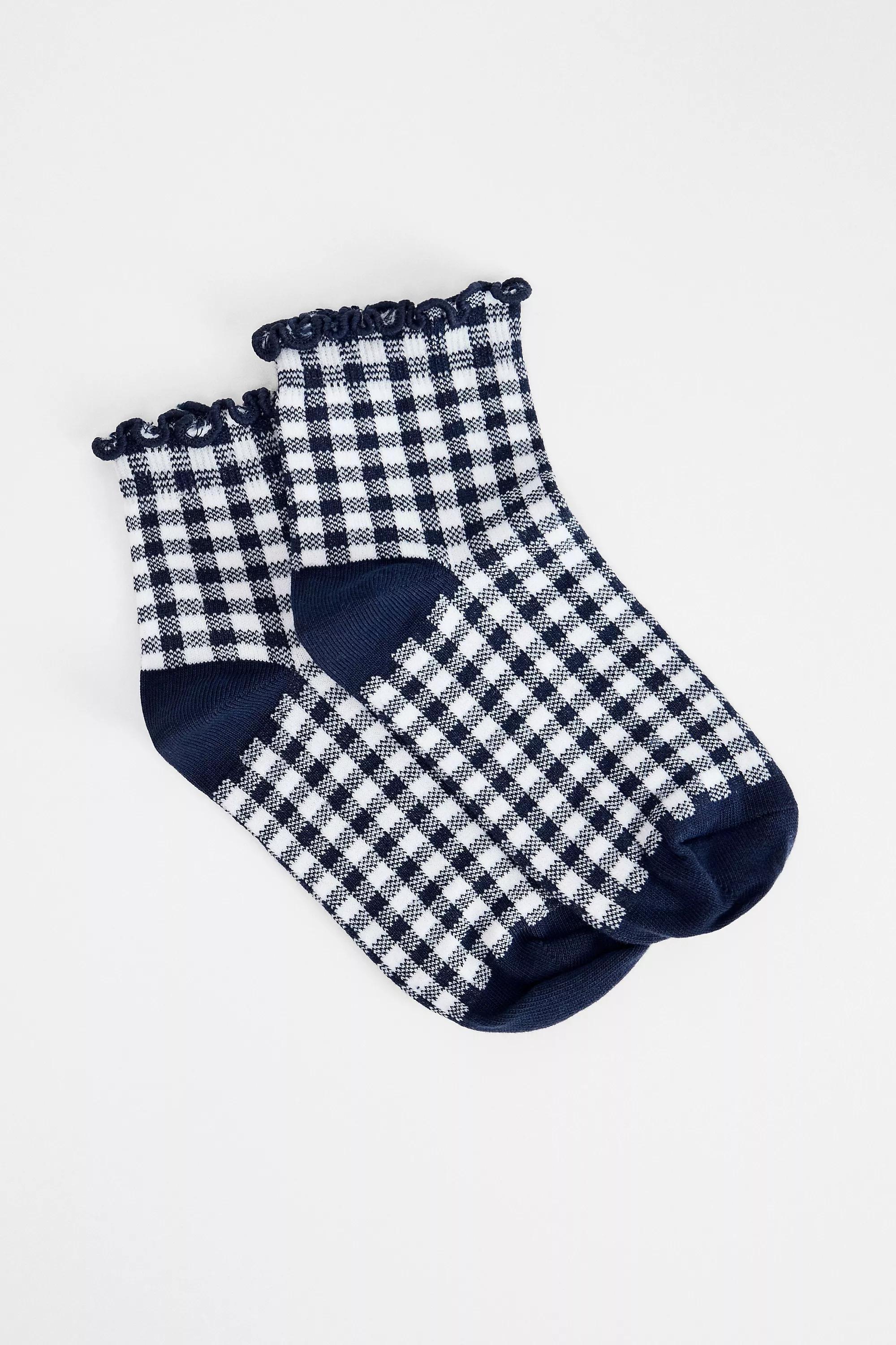 Blue Out From Under Blue Gingham Socks, BLUE, large image number 1
