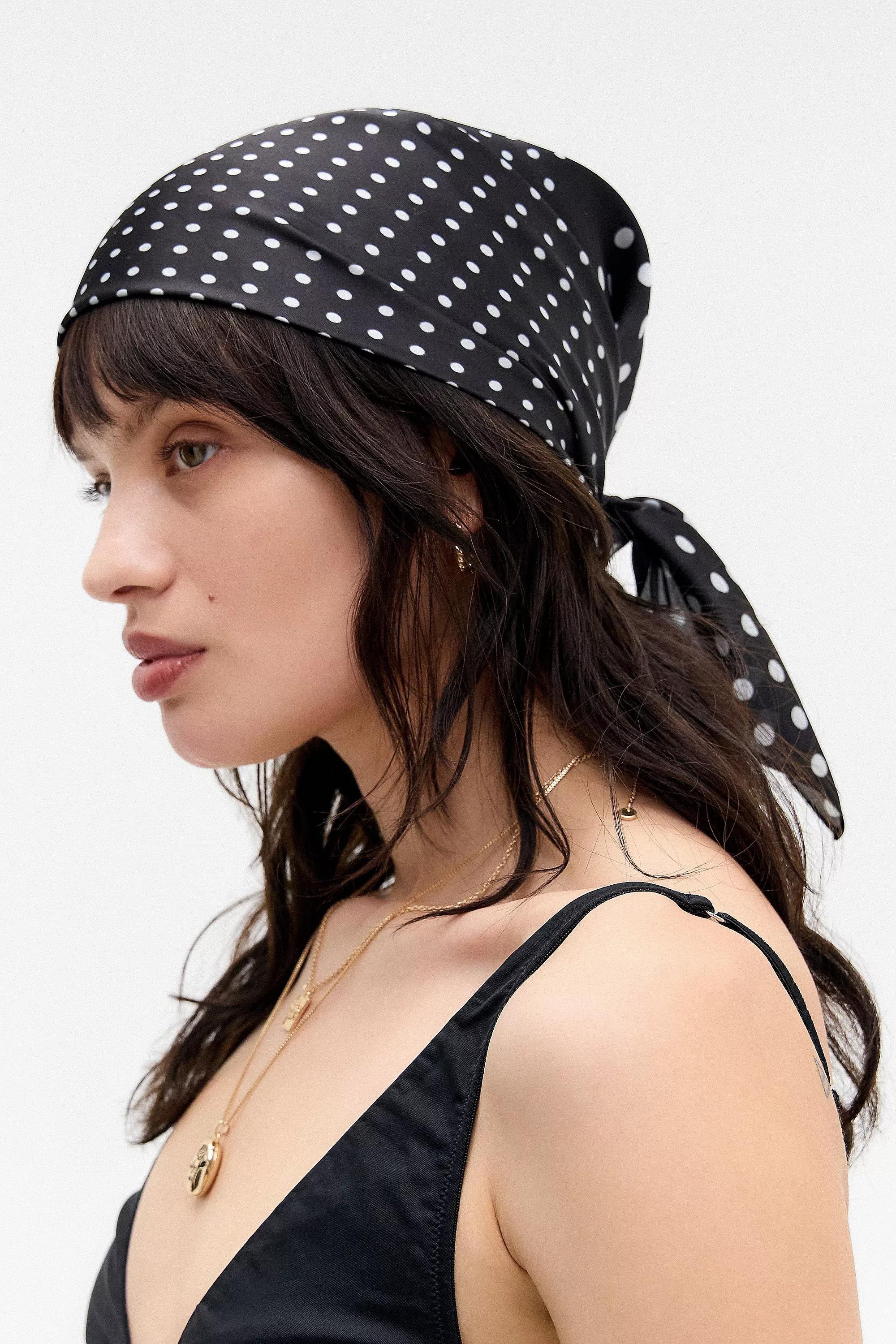 Black UO Silky Warped Polka Dot Headscarf, B&W, large image number 0