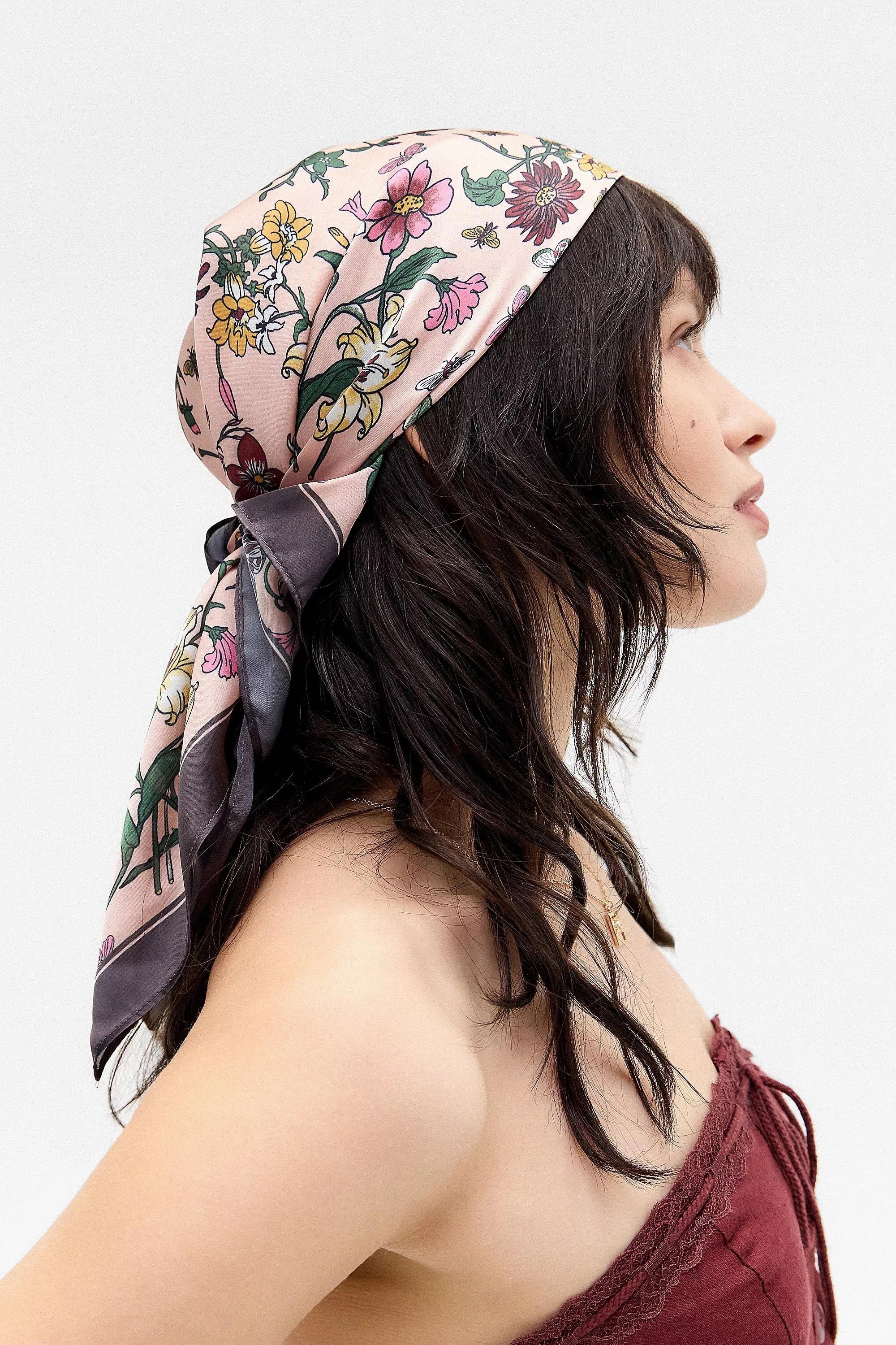 Pink Uo Silky Busy Floral Headscarf, PINK, large image number 0