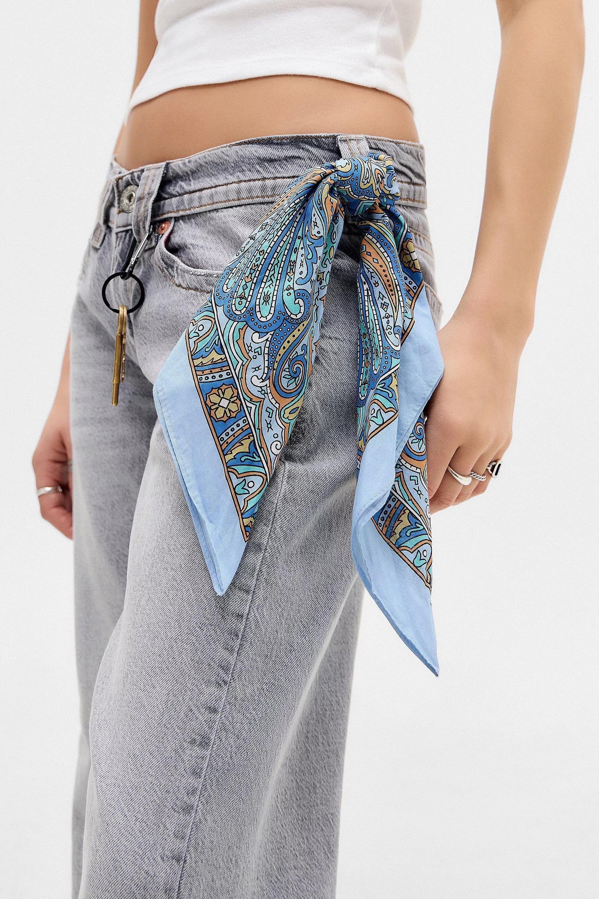 Blue UO Ornate Cotton Headscarf, BLUE, large image number 2