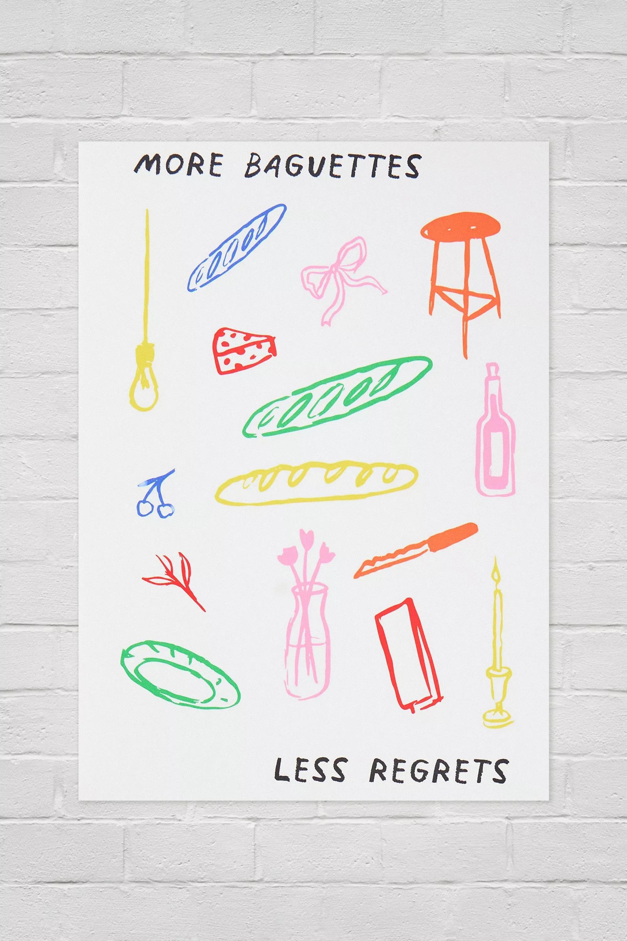 Multicolour Lune Club More Baguettes Less Regrets 30X40 Wall Art Print, ASSORT, large image number 0