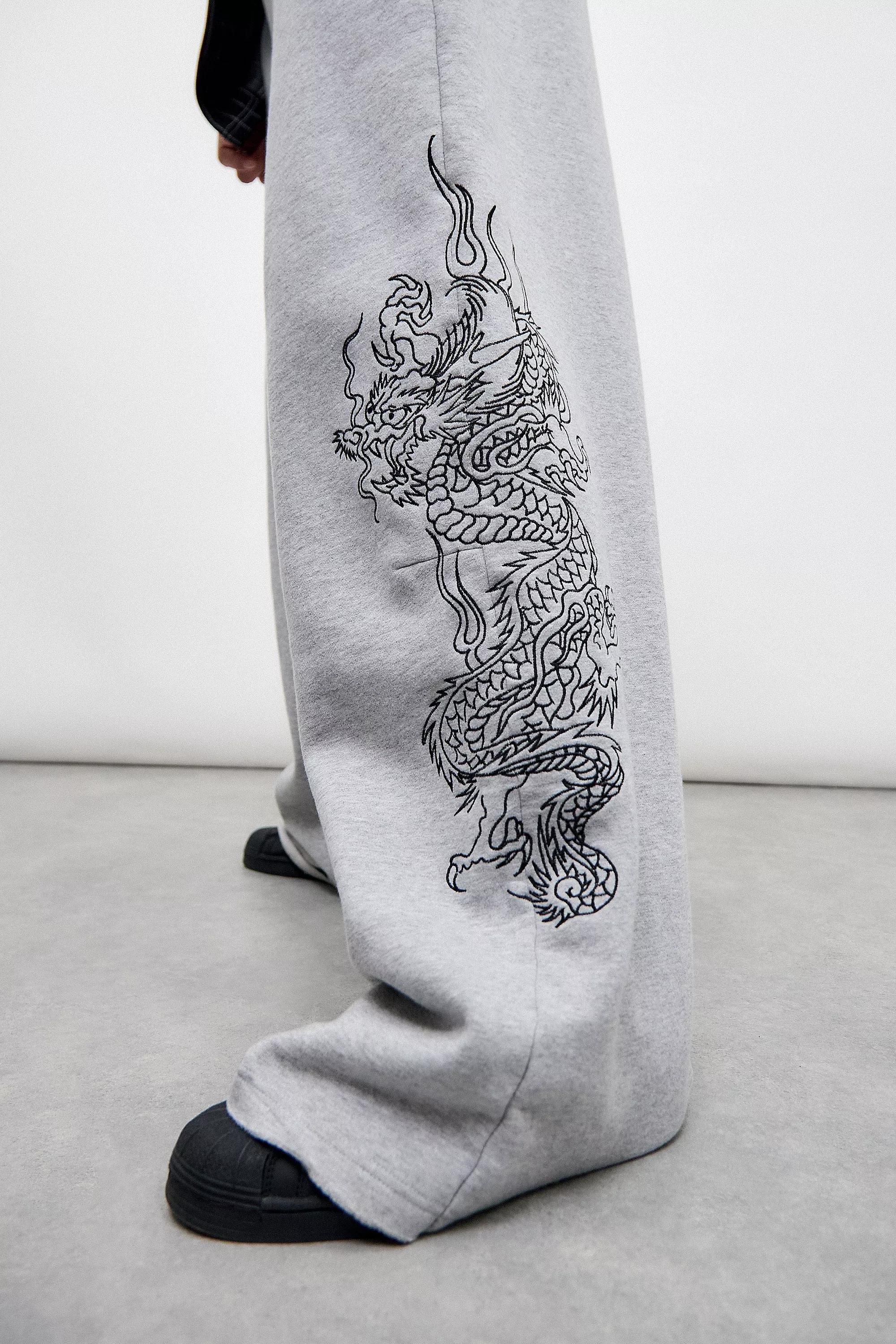 Grey Ed Hardy Uo Exclusive Dragon Wide Leg Joggers, , large image number 4