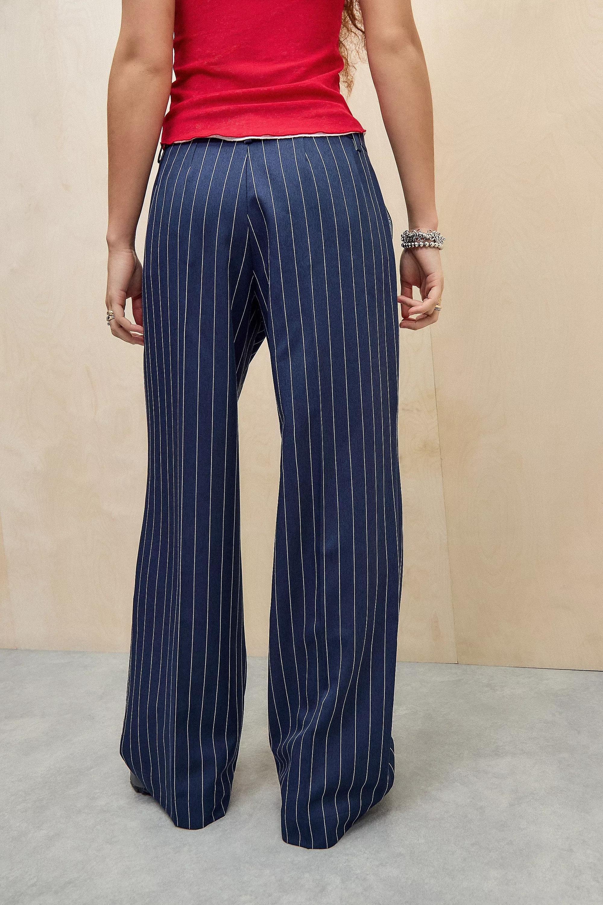 Navy Pinstripe Low Rise Trousers, , large image number 4