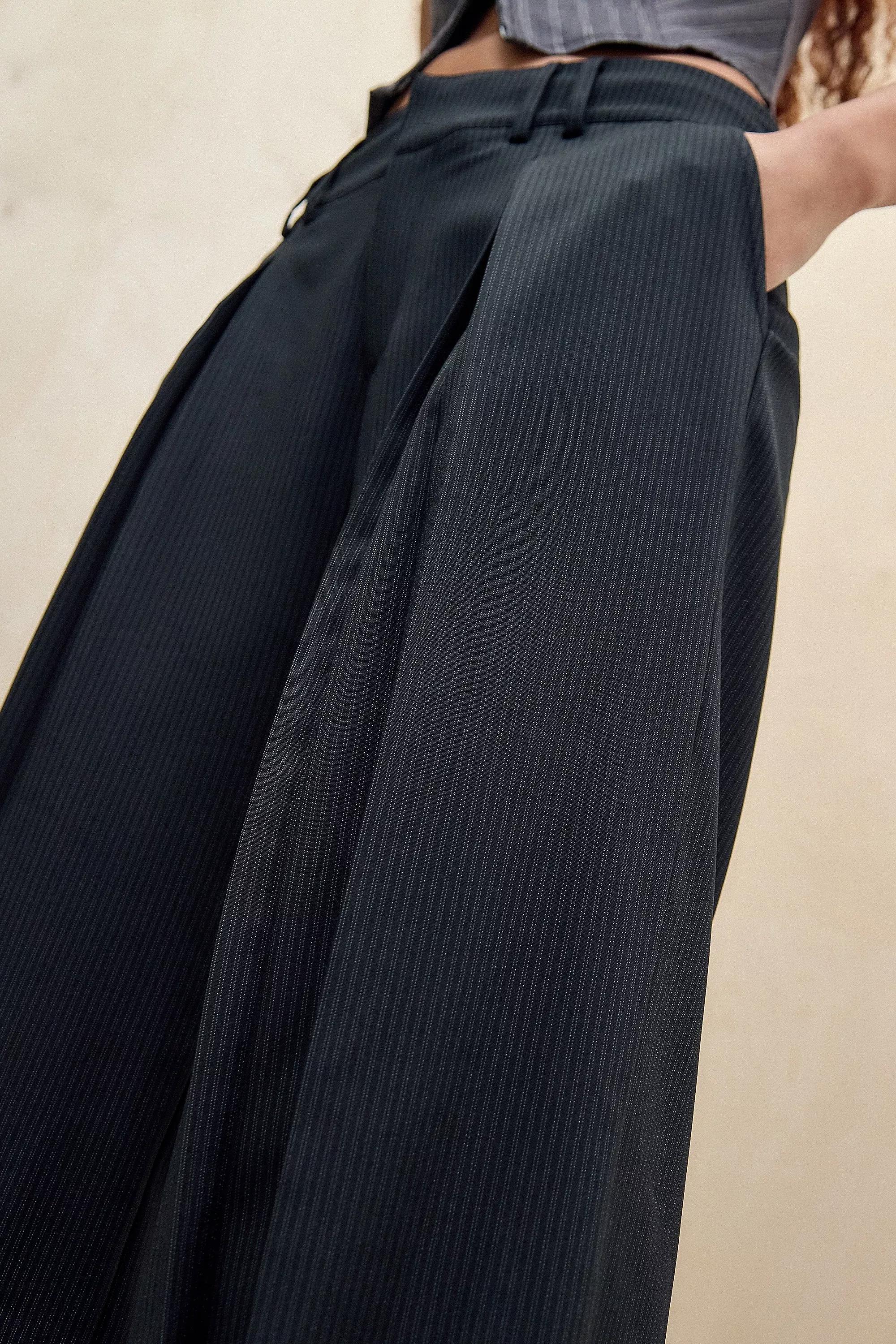 Black Pinstripe Low Rise Trousers, , large image number 2