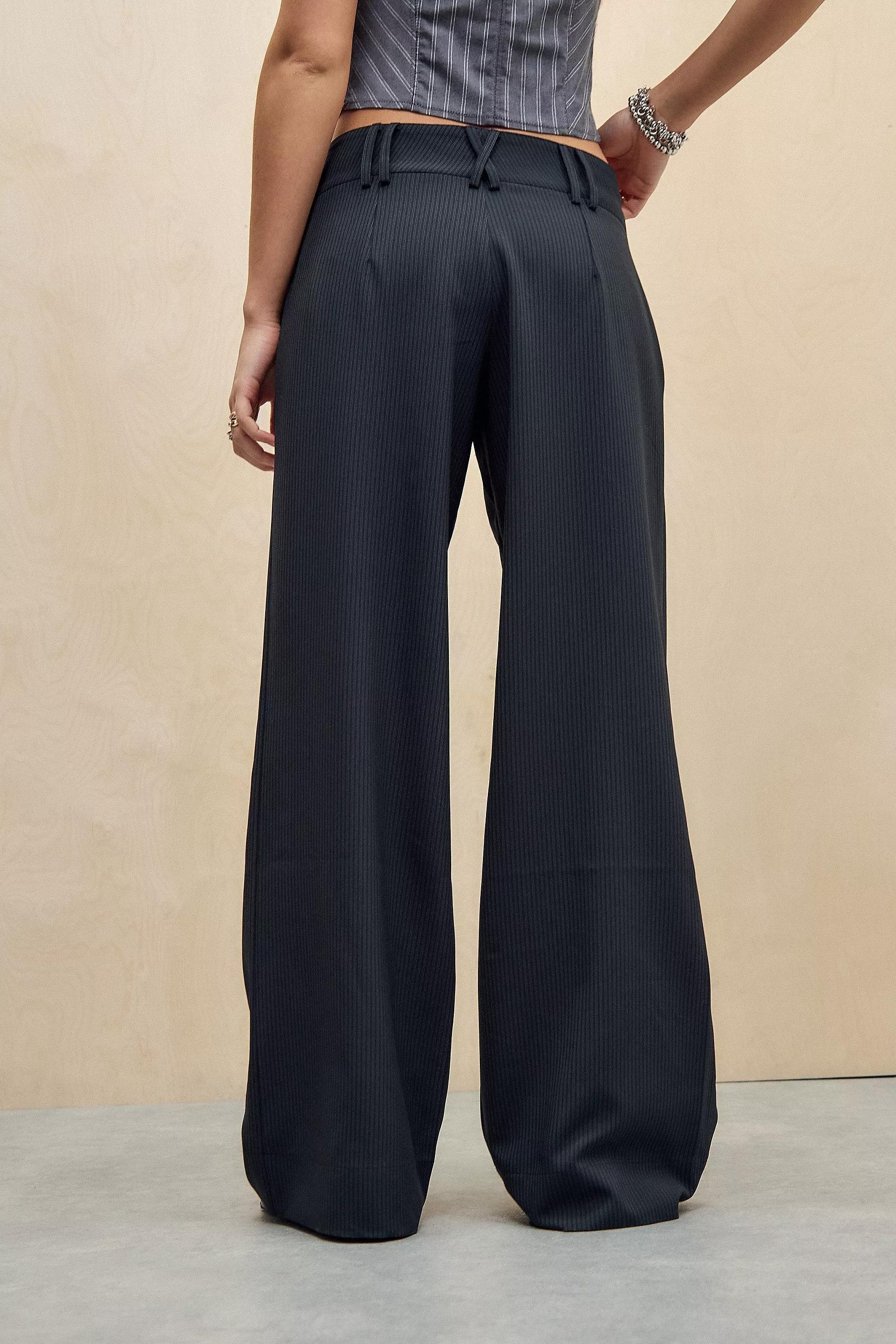 Black Pinstripe Low Rise Trousers, , large image number 3