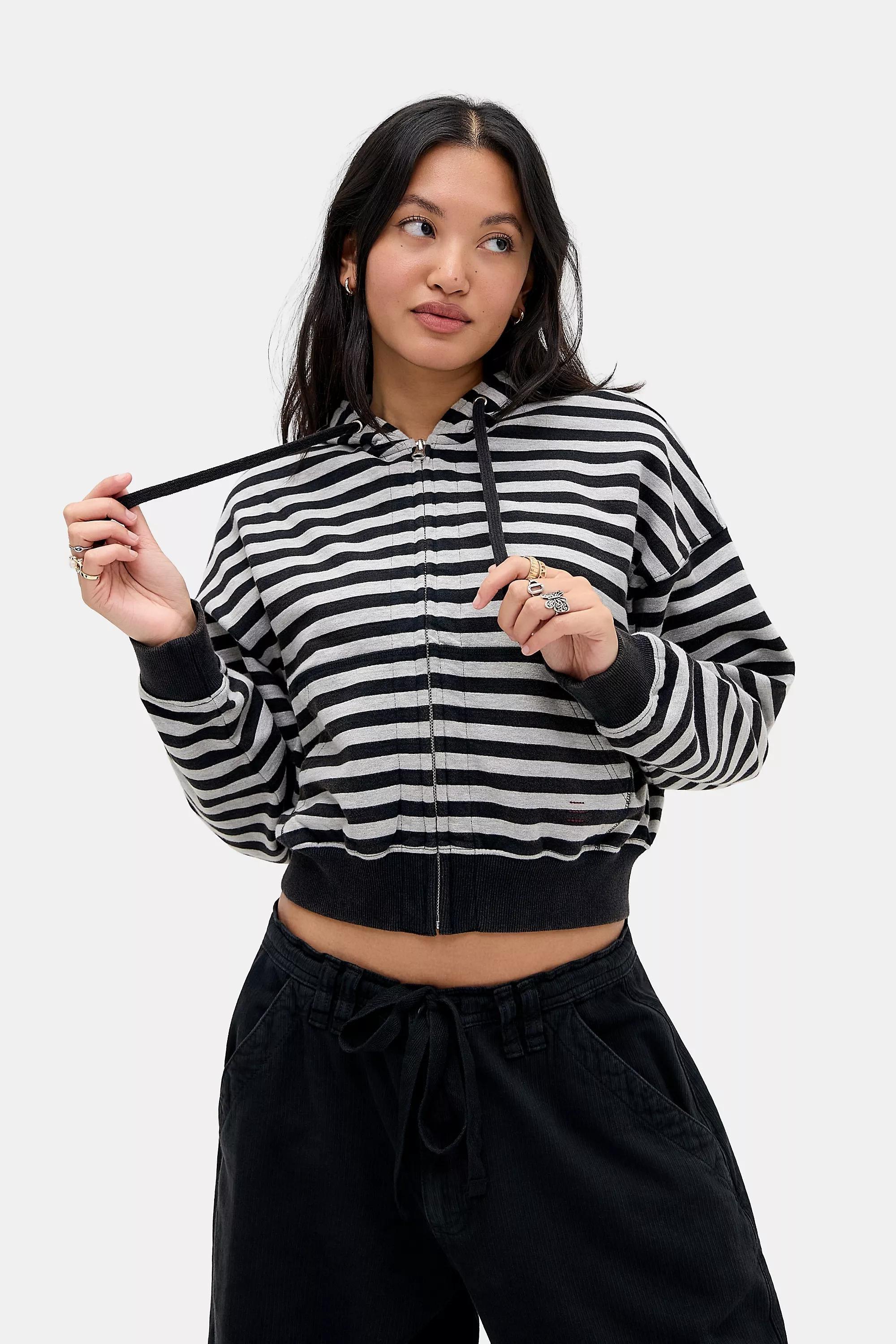 Grey Bdg Easy Stripe Cropped Hoodie, GREY, large image number 0