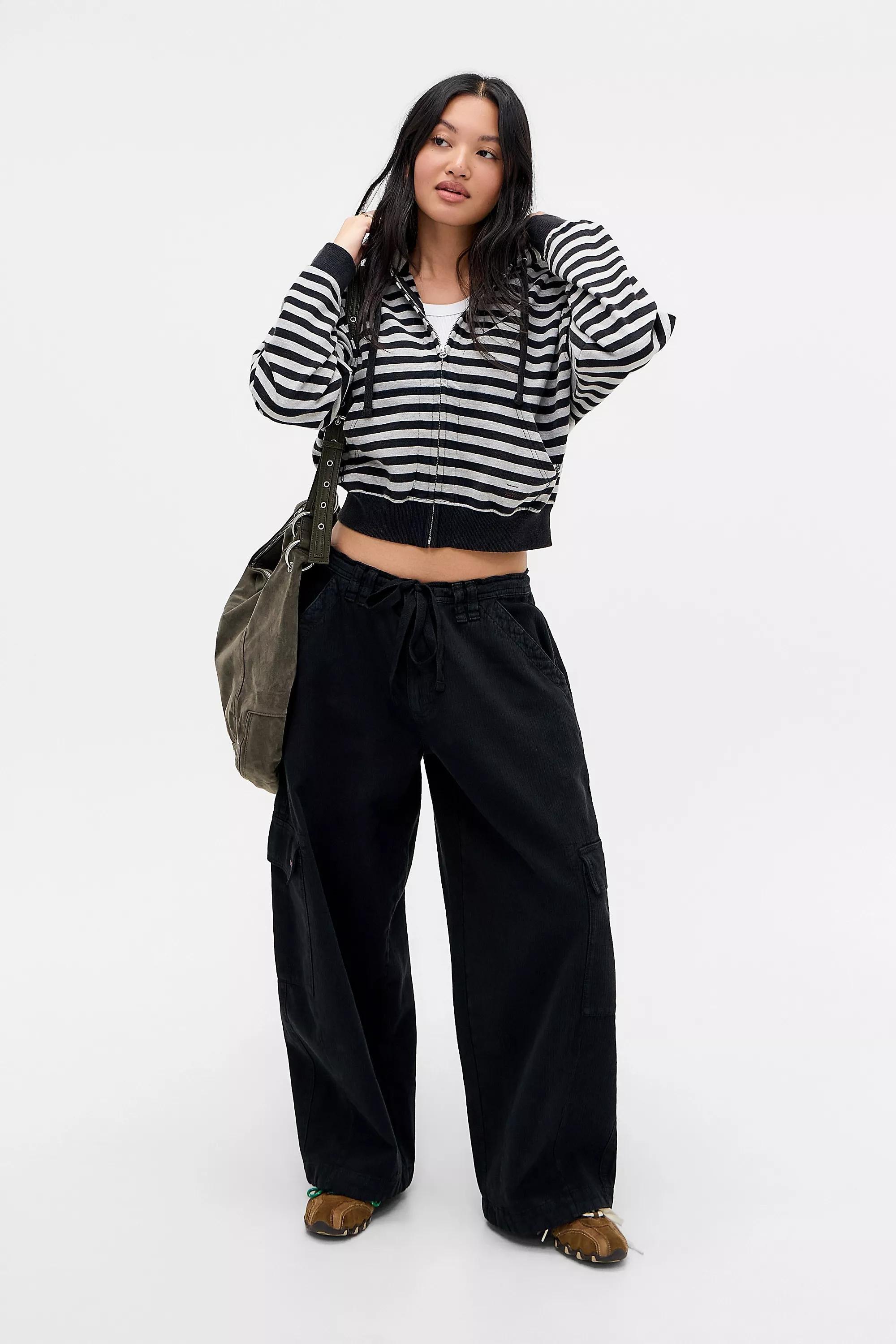 Grey Bdg Easy Stripe Cropped Hoodie, GREY, large image number 1