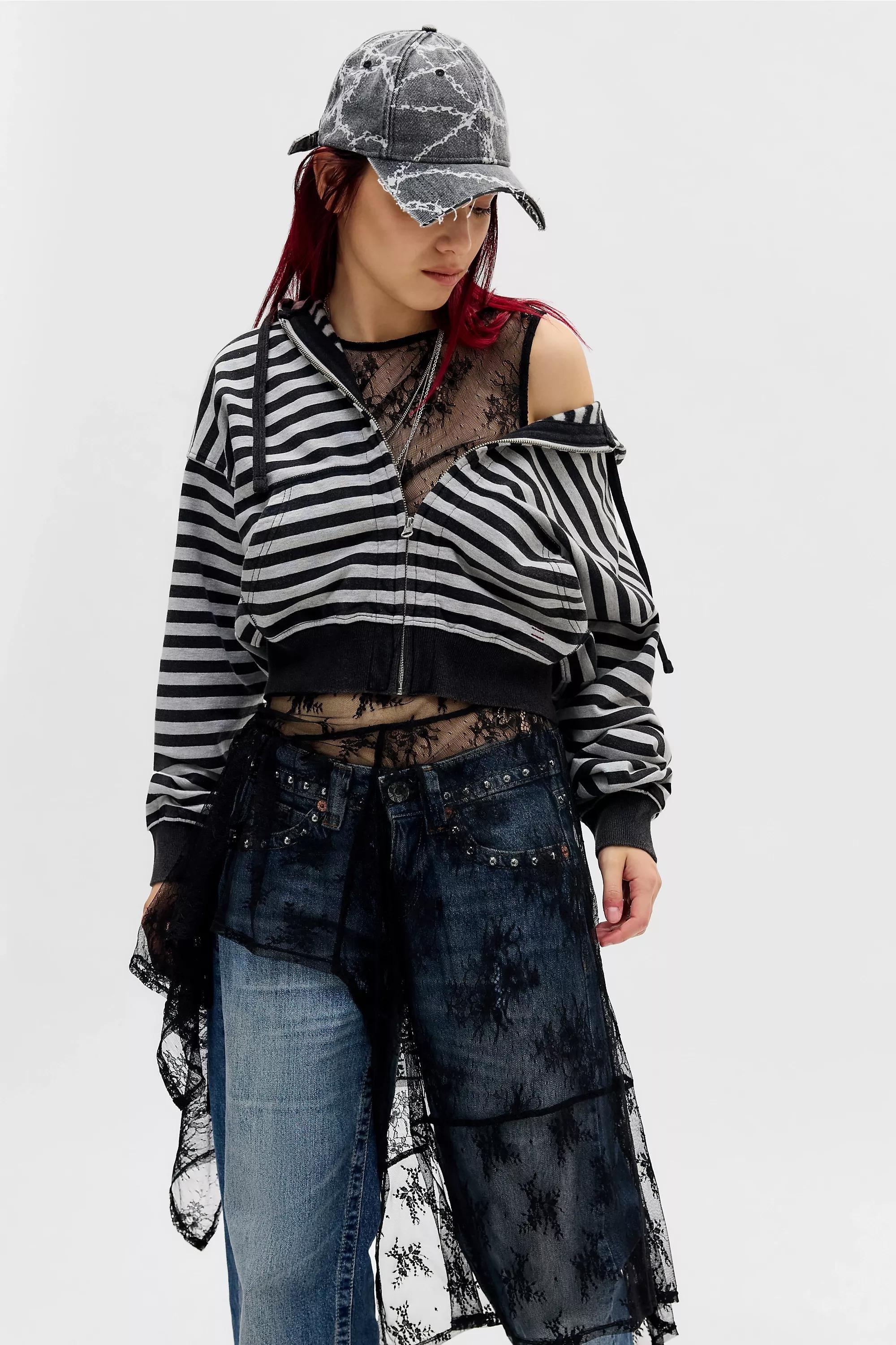 Grey Bdg Easy Stripe Cropped Hoodie, GREY, large image number 4